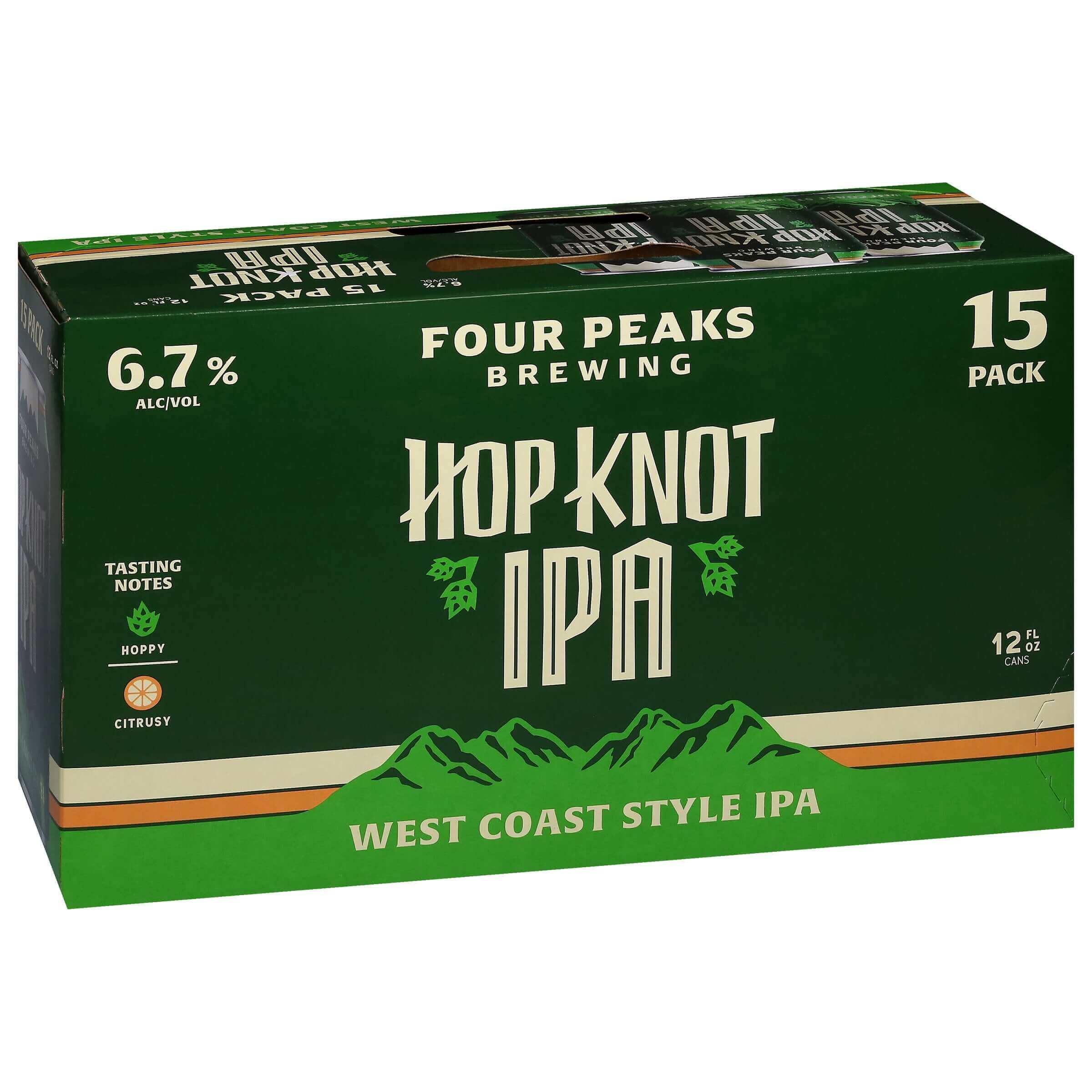 Four Peaks Hop Knot IPA 15 Pack, 12oz Cans, American IPA with citrus, floral notes from Tempe, Arizona, 6.7% ABV