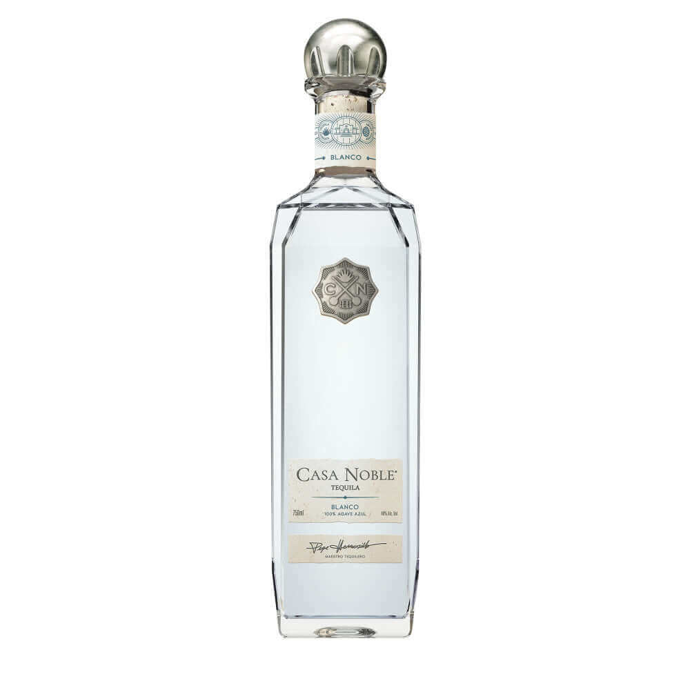 Casa Noble Blanco tequila bottle 750ml, 100% organic Blue Weber agave, crafted by Casa Noble Tequila Company, 40% ABV