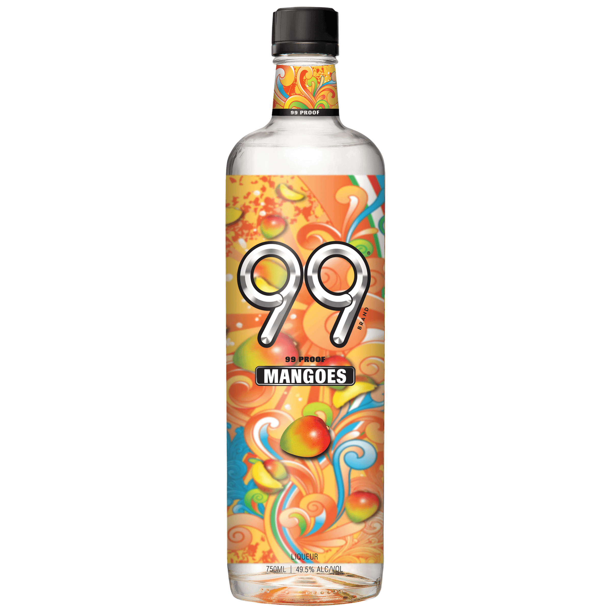 99 Mangoes Liqueur 750ml bottle, 99 proof, with vibrant tropical label design