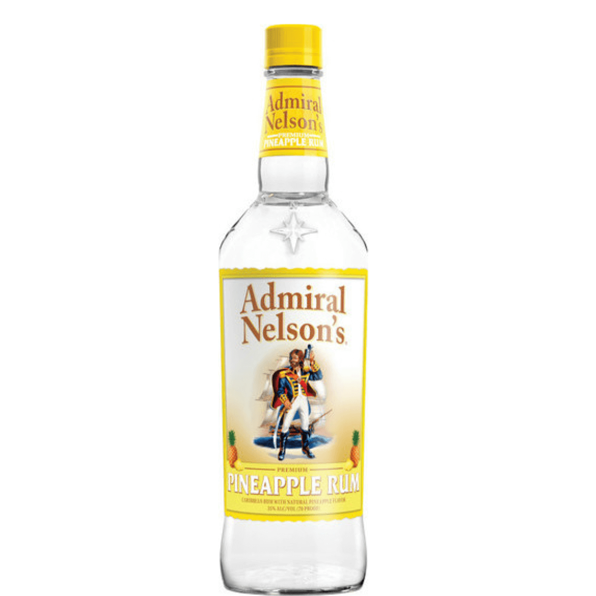 Bottle of Admiral Nelson Pineapple Rum, 750ml, flavored with natural pineapple, ideal for cocktails or sipping, 35% ABV.