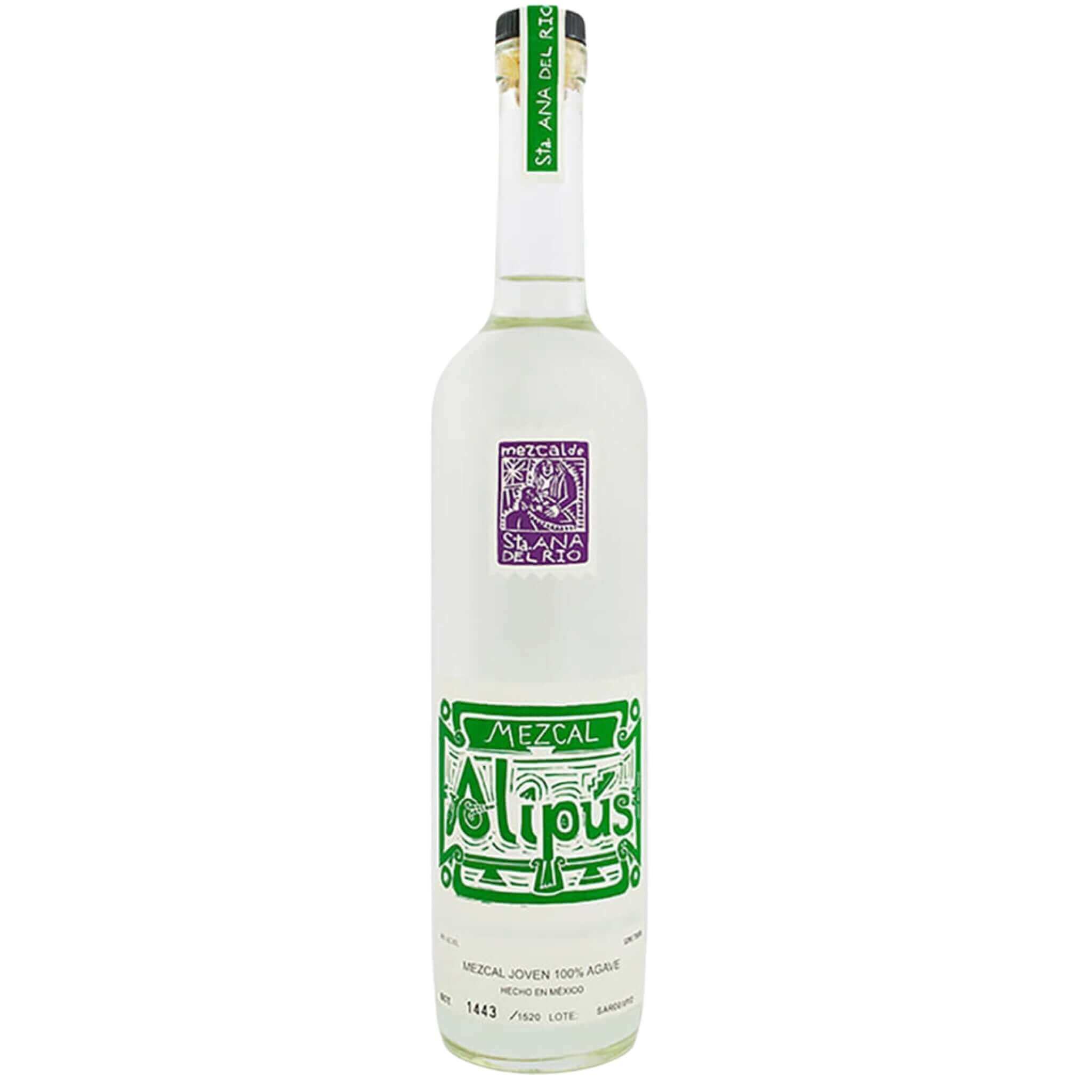 Alipus Mezcal Santa Ana 750ml bottle, artisanal Joven mezcal crafted with Espadín agave in Santa Ana del Río, Oaxaca, Mexico.