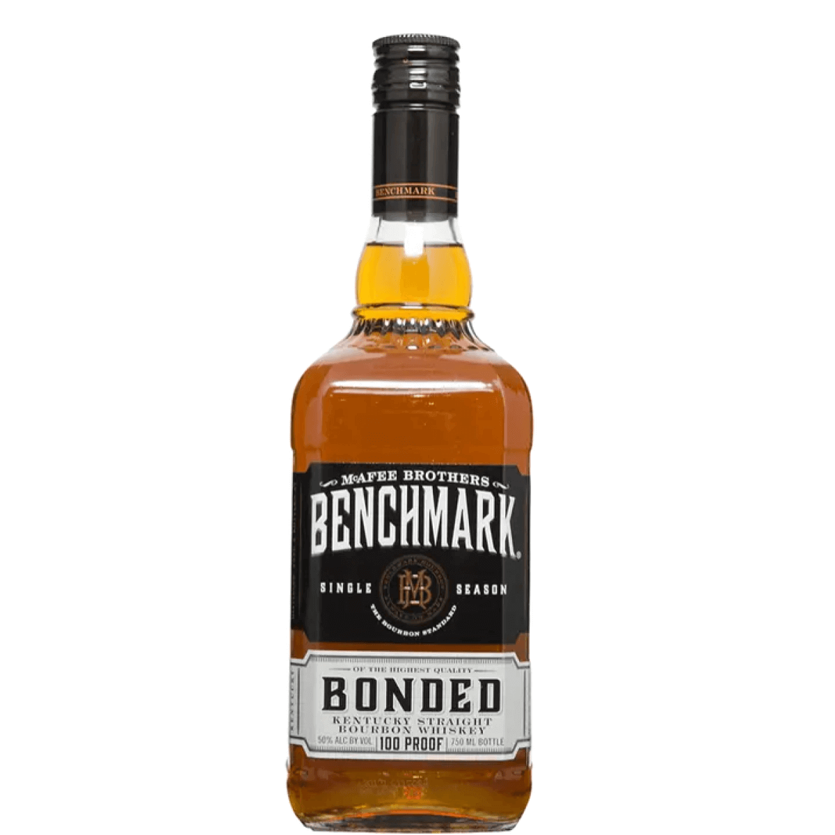 Benchmark Bonded Bourbon 750ml bottle, Kentucky Bourbon, 100 proof, by Buffalo Trace Distillery, Bottled-in-Bond Act.