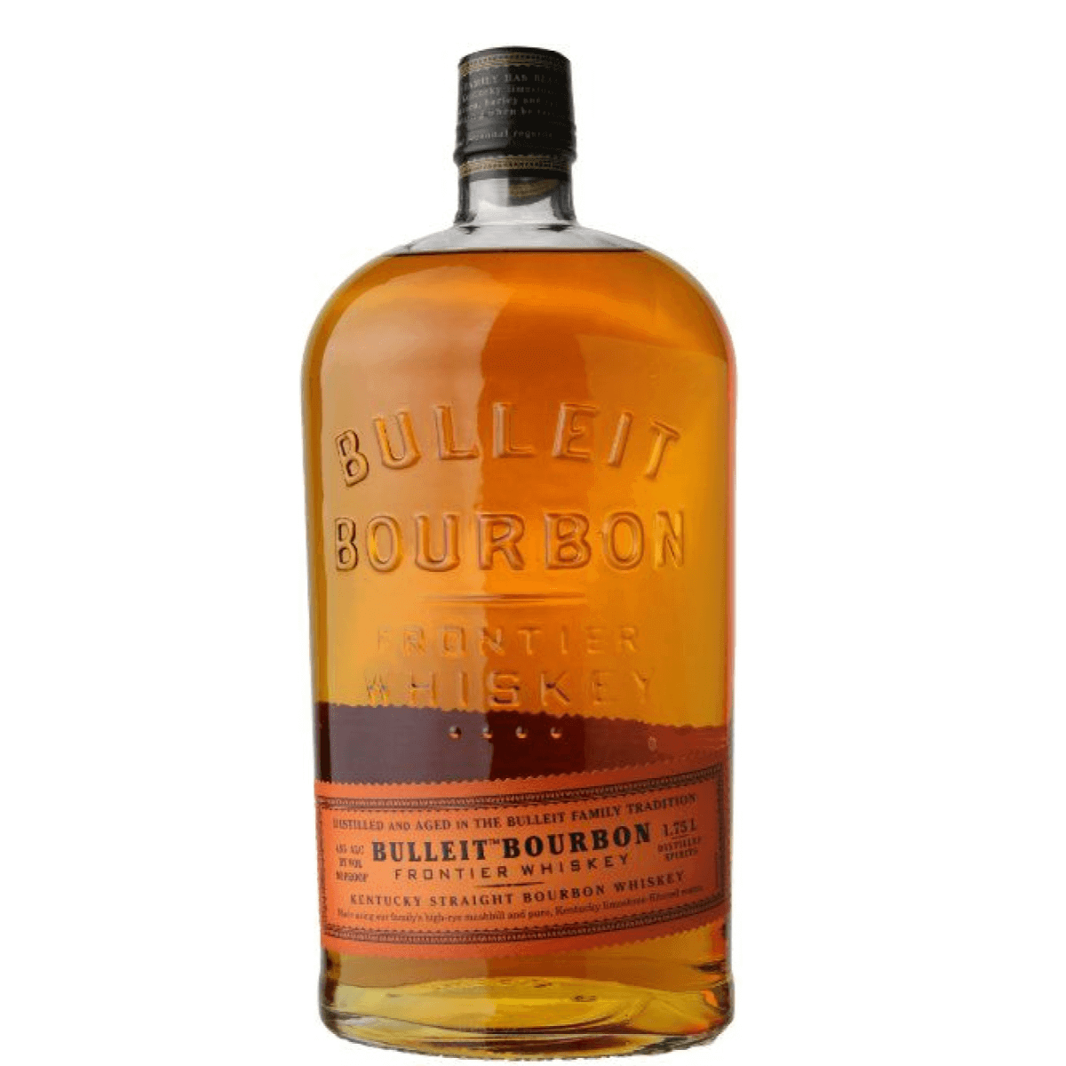 Bulleit Bourbon 1.75L bottle, high rye Kentucky bourbon with bold, spicy flavor in a frontier-inspired design.