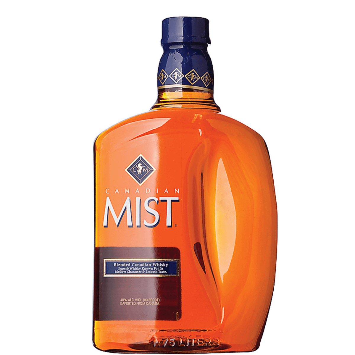 Bottle of Canadian Mist Whiskey 1.75L, produced in Collingwood, Ontario, Canada, known for its blended whisky profile.