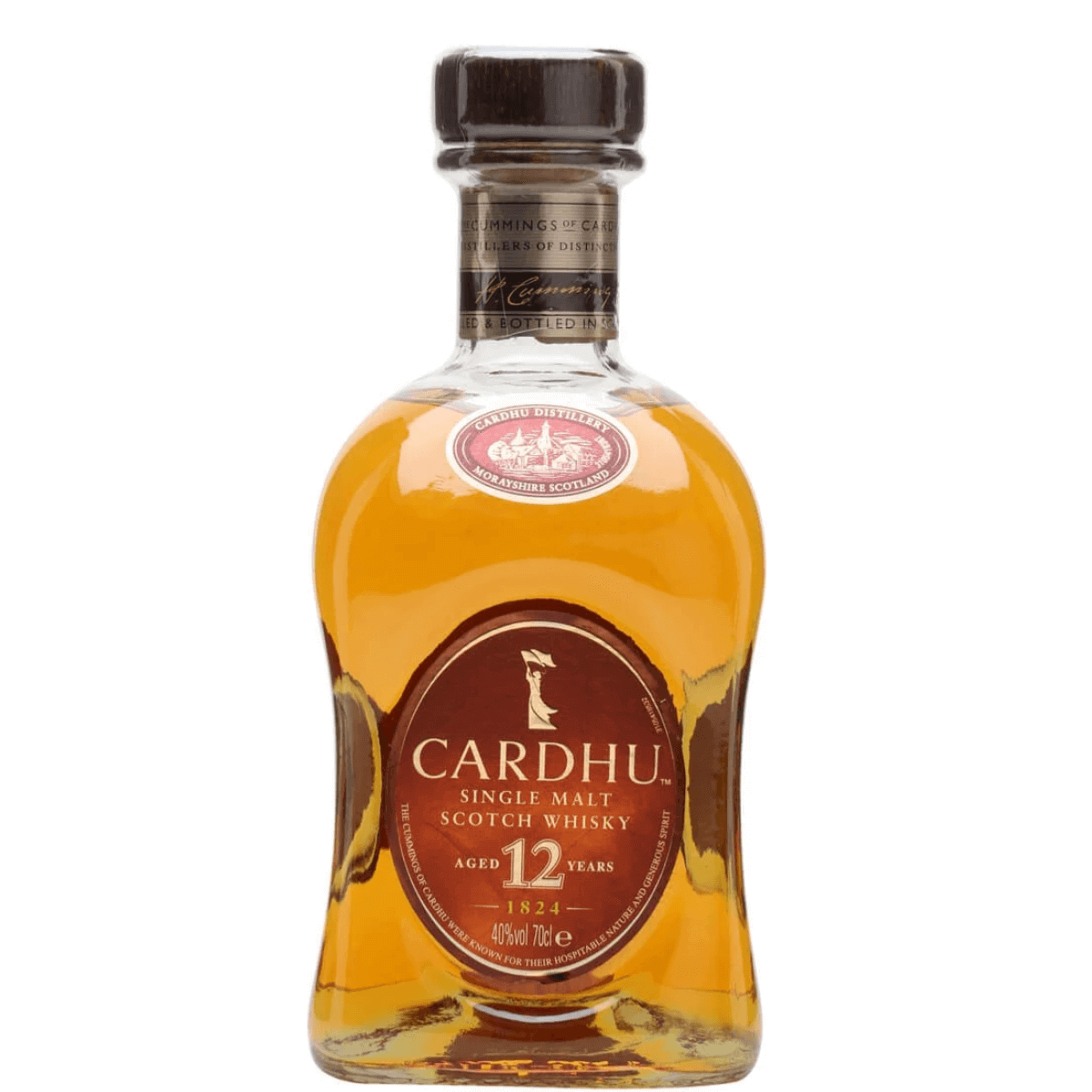 Bottle of Cardhu 12-Year-Old Speyside Single Malt Scotch Whisky, 750ml, known for its elegant taste and rich history from Scotland.