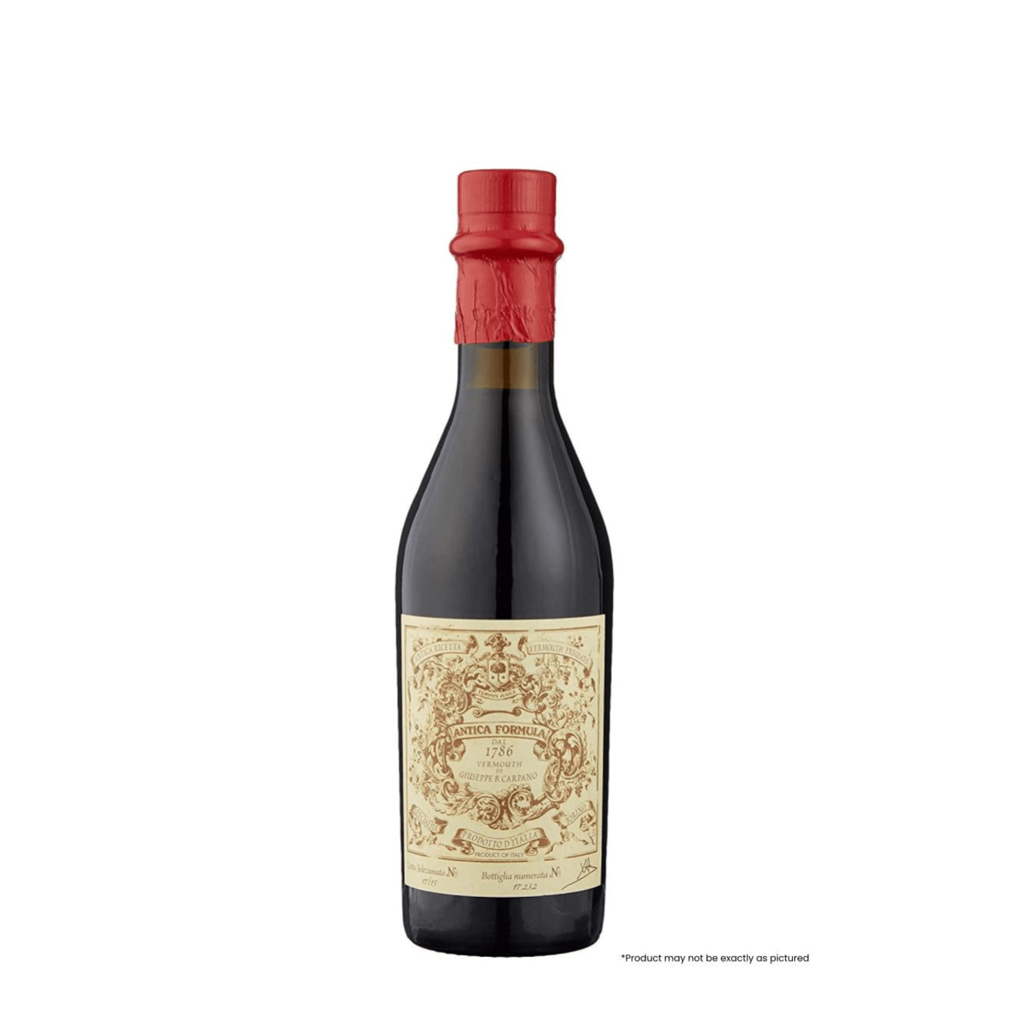 Carpano Antica Formula 375ml bottle, traditional recipe from 1786 by Fratelli Branca Distillerie, Turin, Italy, sweet vermouth.