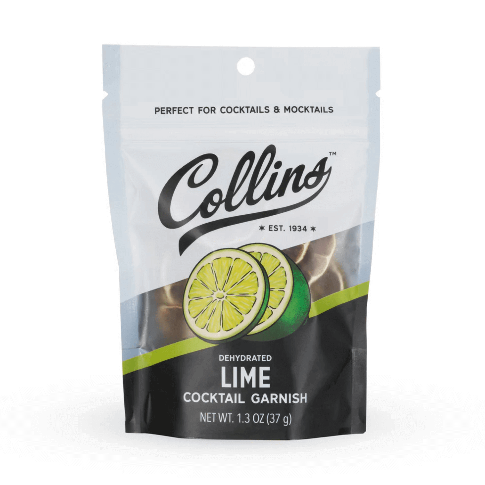 Collins Dehydrated Lime Cocktail Garnish 1.3oz, perfect for adding citrus flavor to drinks and dishes.