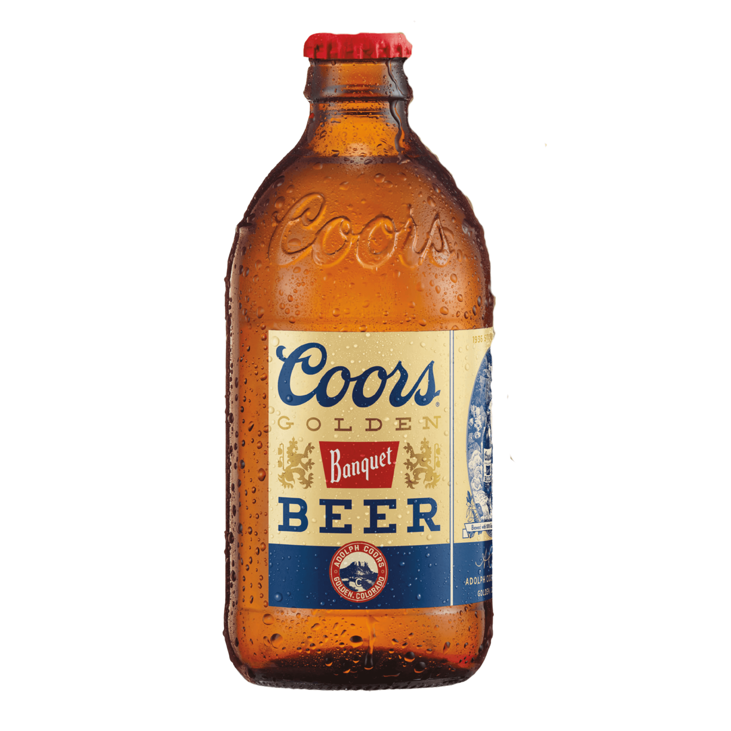 Coors Banquet 12oz stubby bottle, classic American Lager from Coors Brewing Co., known for smooth, malty flavor, 5.0% ABV.
