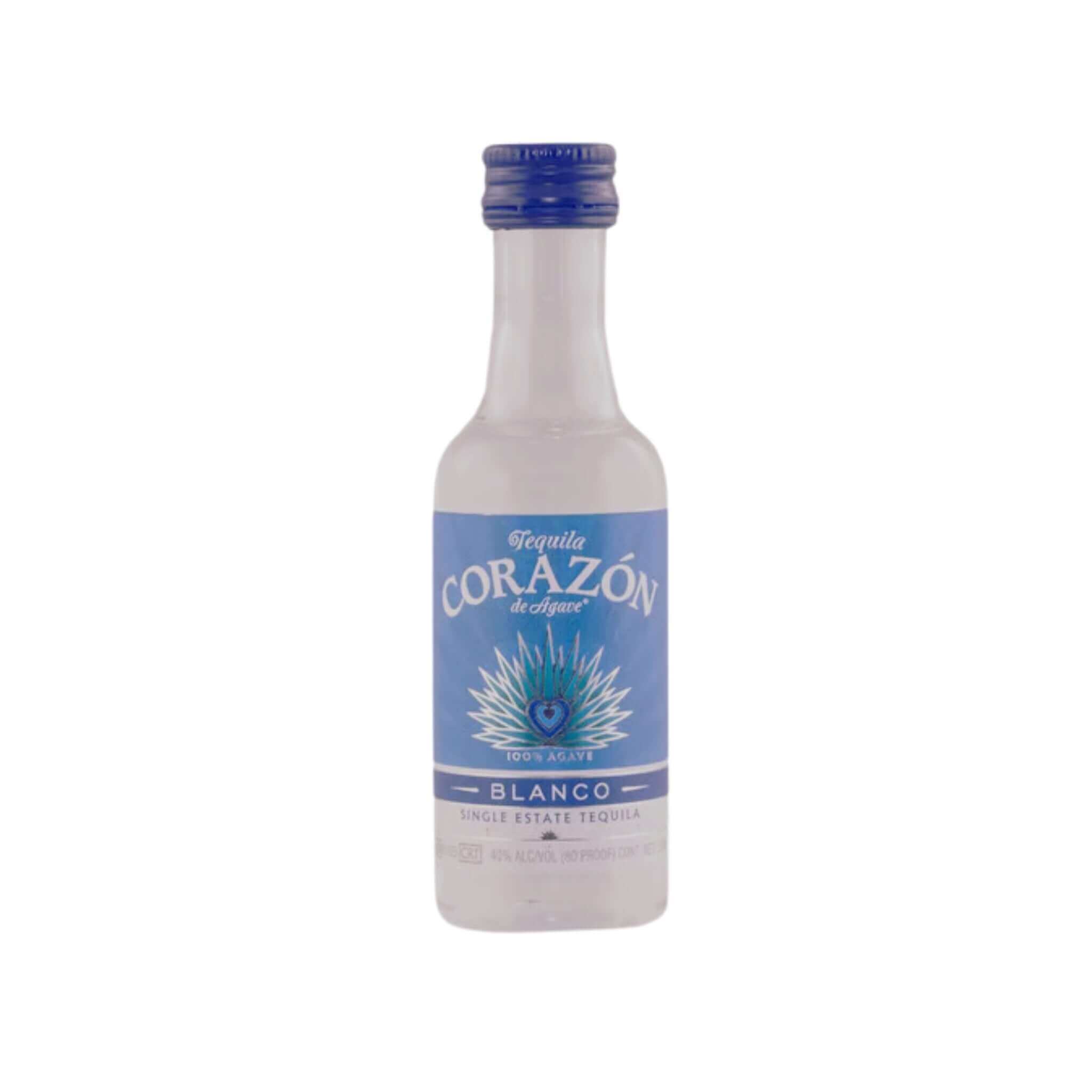 Corazon Blanco 50ml bottle of premium unaged tequila from Highland Jalisco, 100% Blue Weber agave, by Casa San Matías.