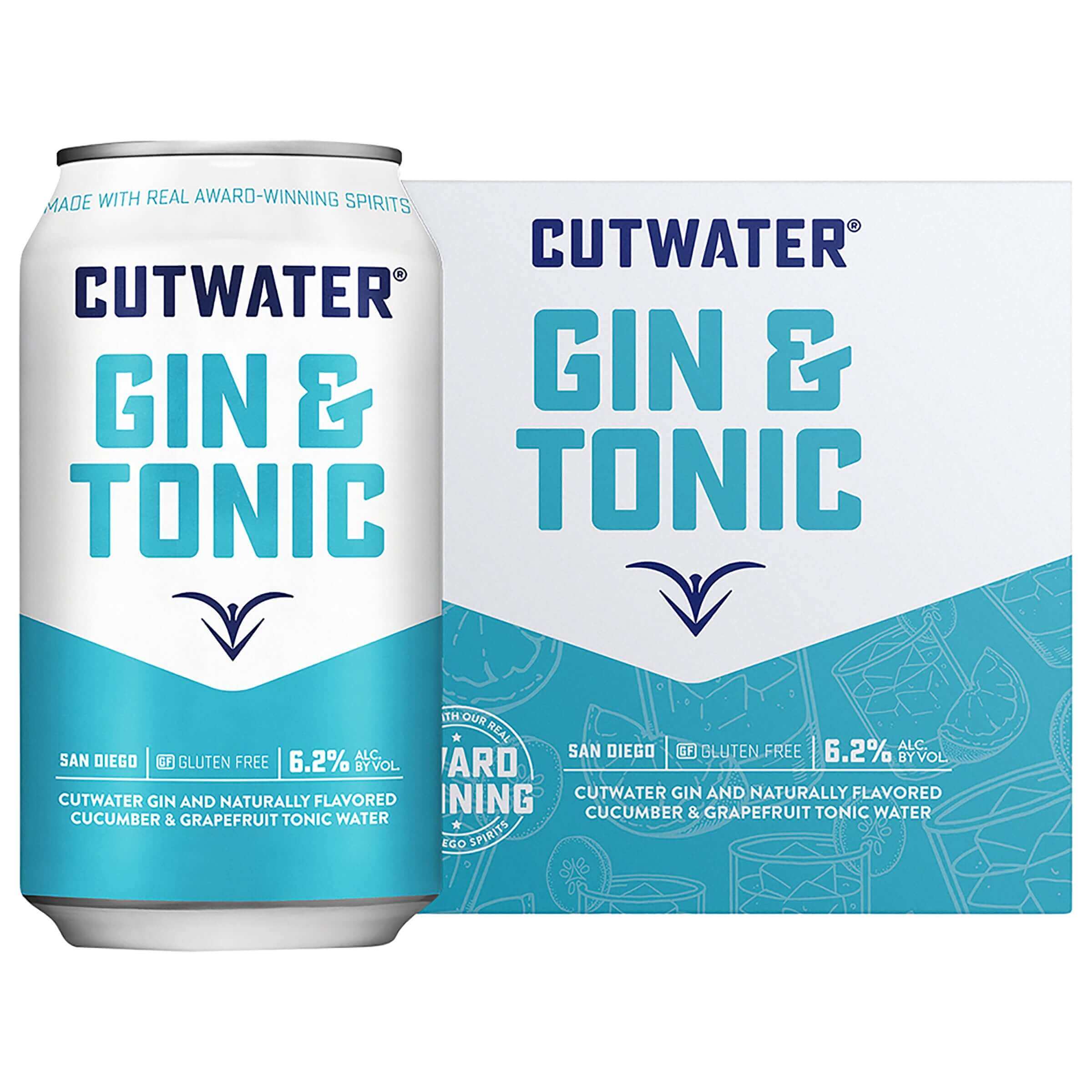 Cutwater Gin & Tonic 4 Pack, 12oz Cans, Ready-to-Drink Cocktail, 6.2% ABV, Gluten-Free, San Diego Craft Beverage