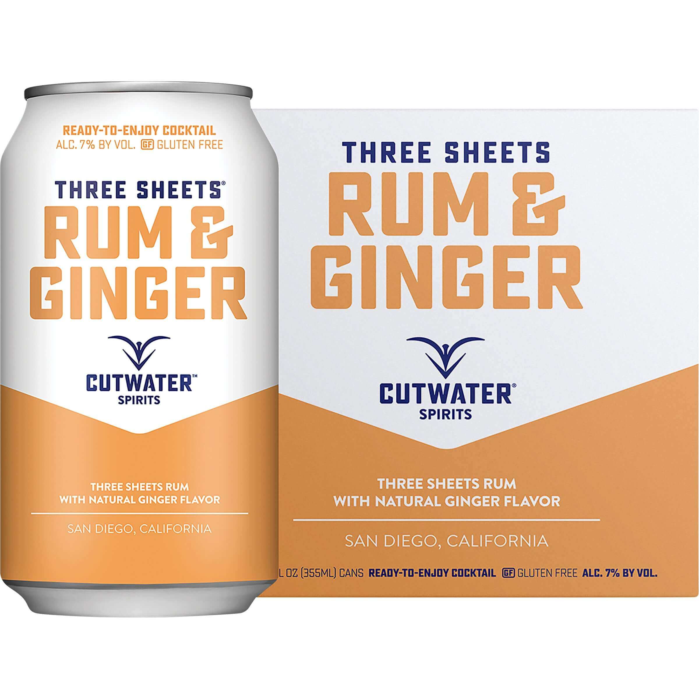 Cutwater Rum and Ginger RTD 4 Pack 12oz Can from San Diego, 7% ABV, gluten-free ready-to-drink cocktail.
