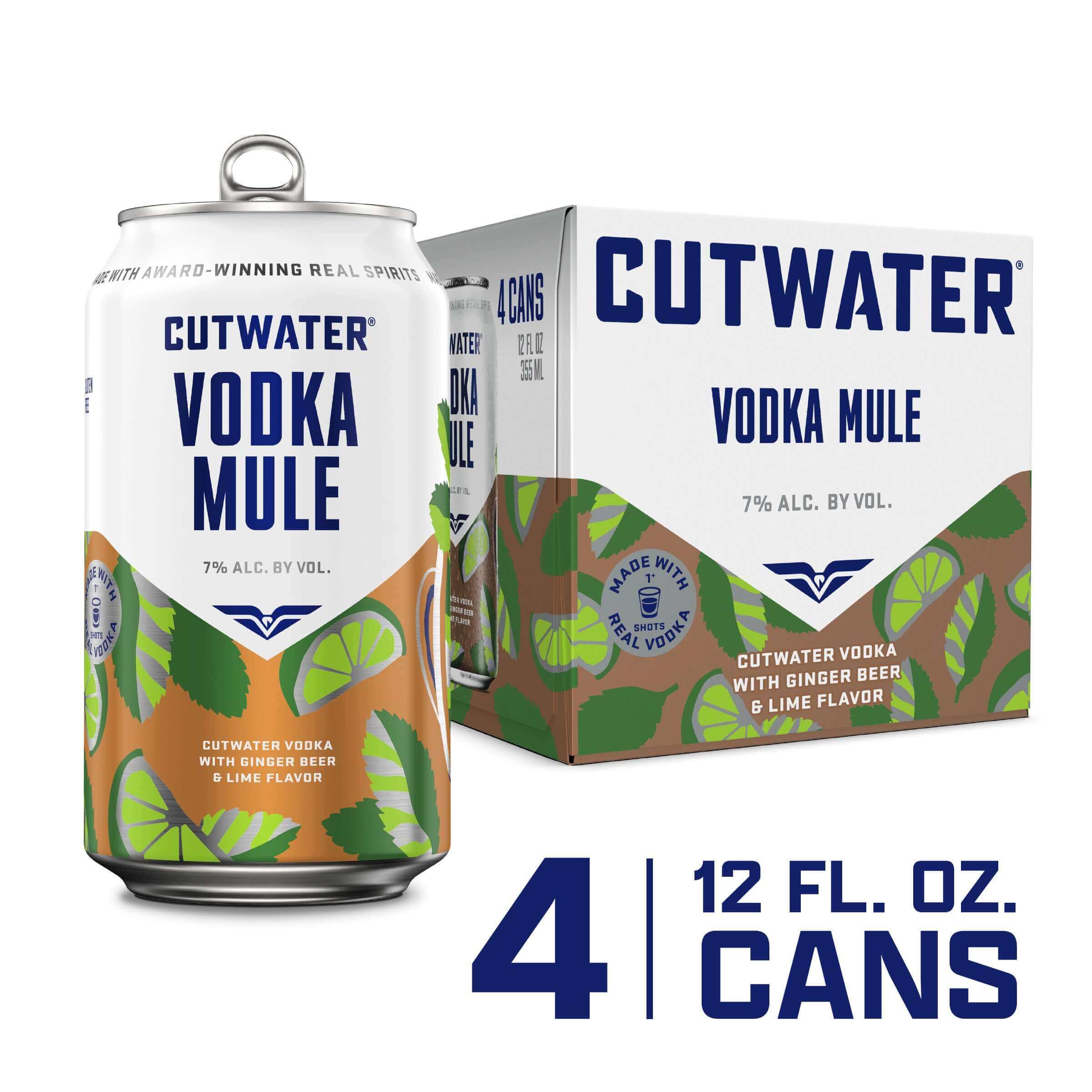 Cutwater Vodka Mule 4 Pack, 12oz Cans, Moscow Mule with ginger beer and lime, 7% ABV, San Diego, CA