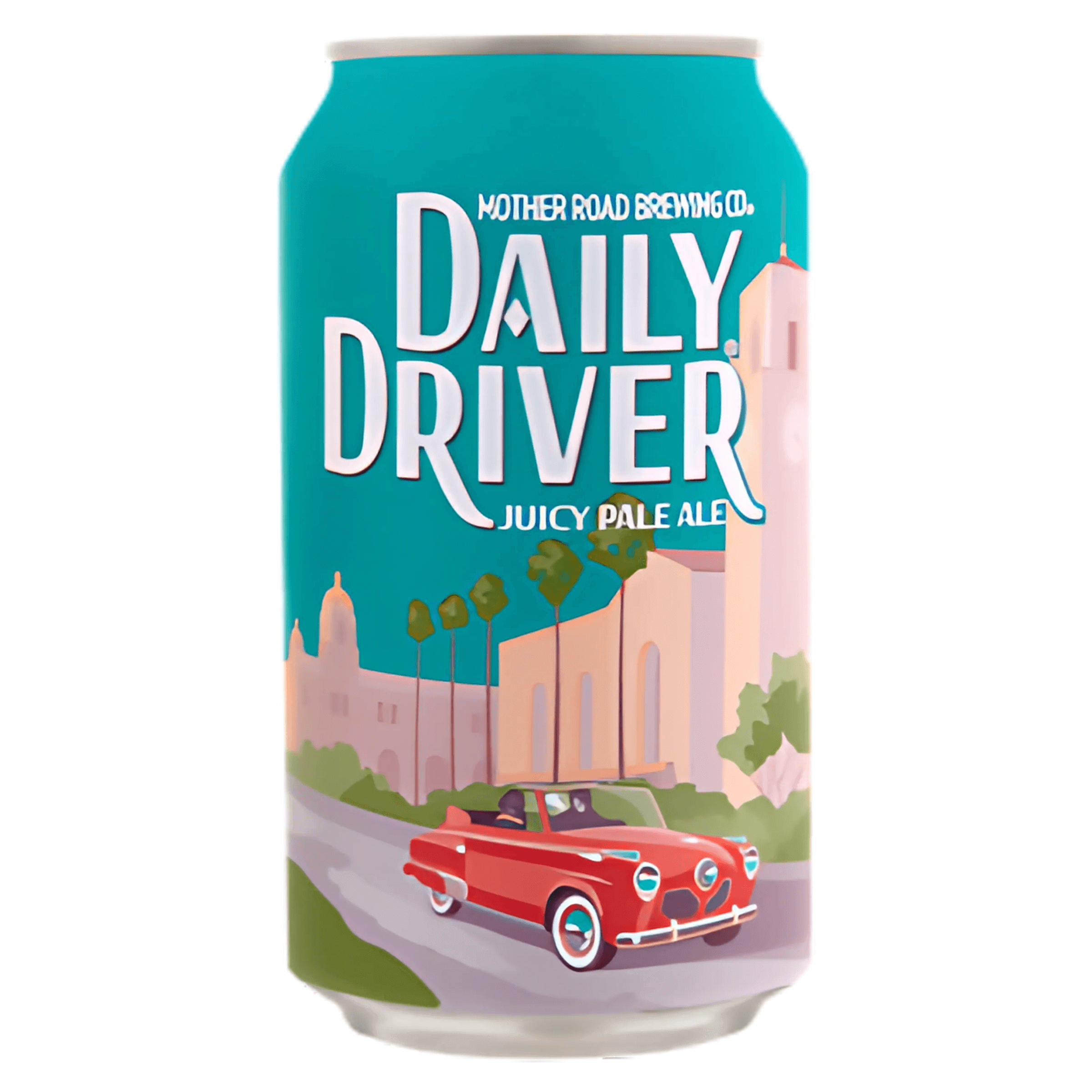 Mother Road Daily Driver 12oz can featuring American Pale Ale with citrus and pine notes, brewed in Flagstaff, Arizona.