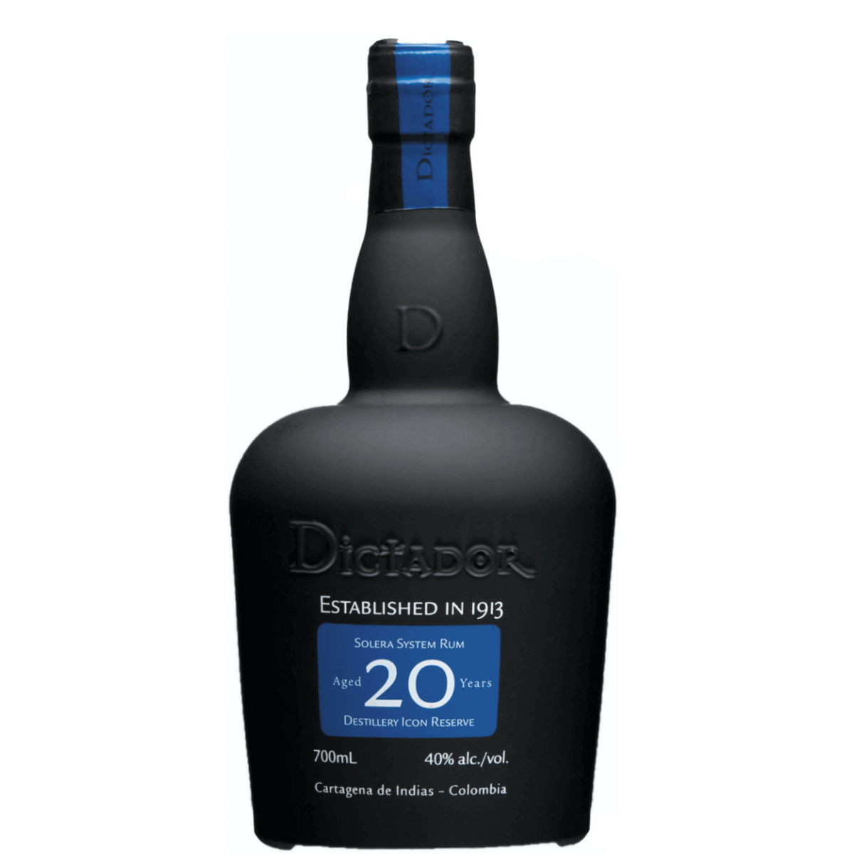 Dictador 20YR Rum 750ml bottle, premium Colombian rum, 20-year-aged, showcasing elegant packaging and rich heritage.
