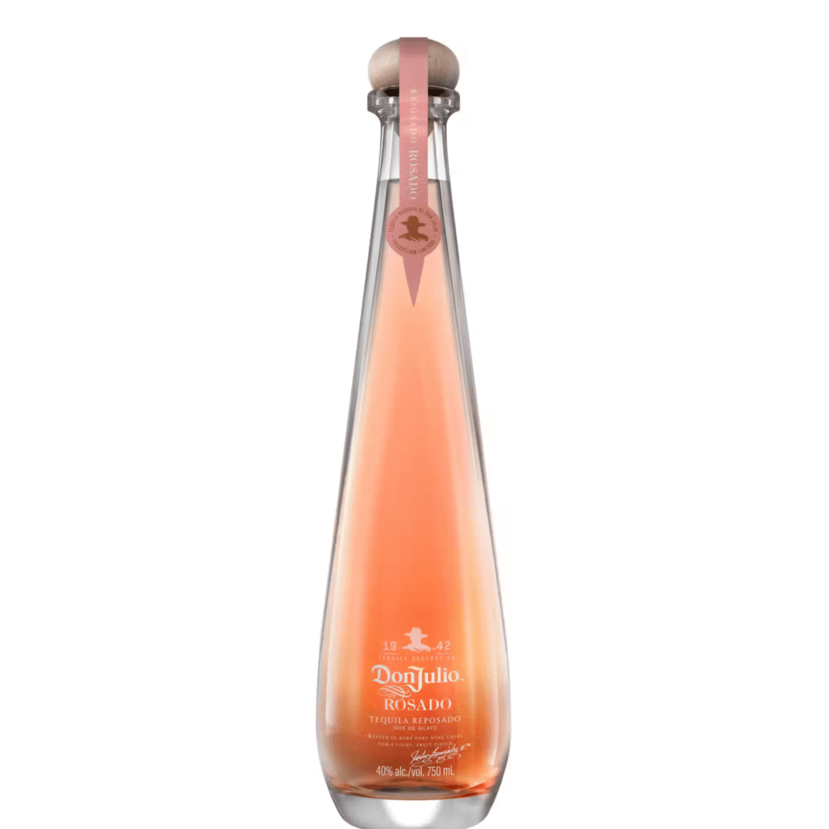 Don Julio Rosado Reposado Tequila 750mL bottle with pink hue, aged in Ruby Port casks, from Jalisco, Mexico.