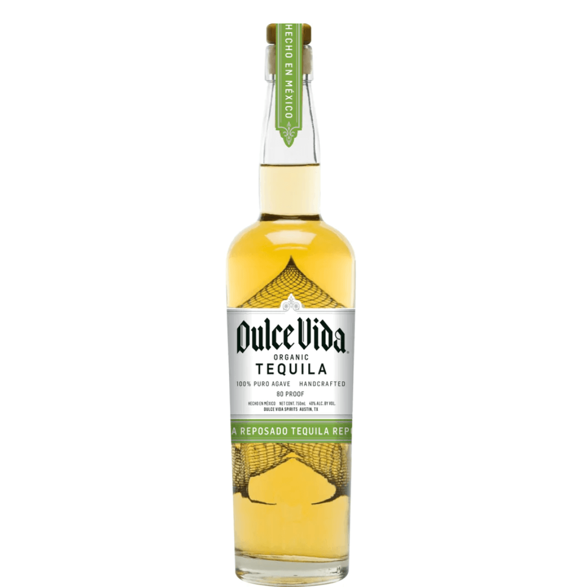 Dulce Vida Organic Reposado Tequila 750ml bottle from Los Altos, Jalisco, made with 100% blue agave and aged in oak whiskey barrels.