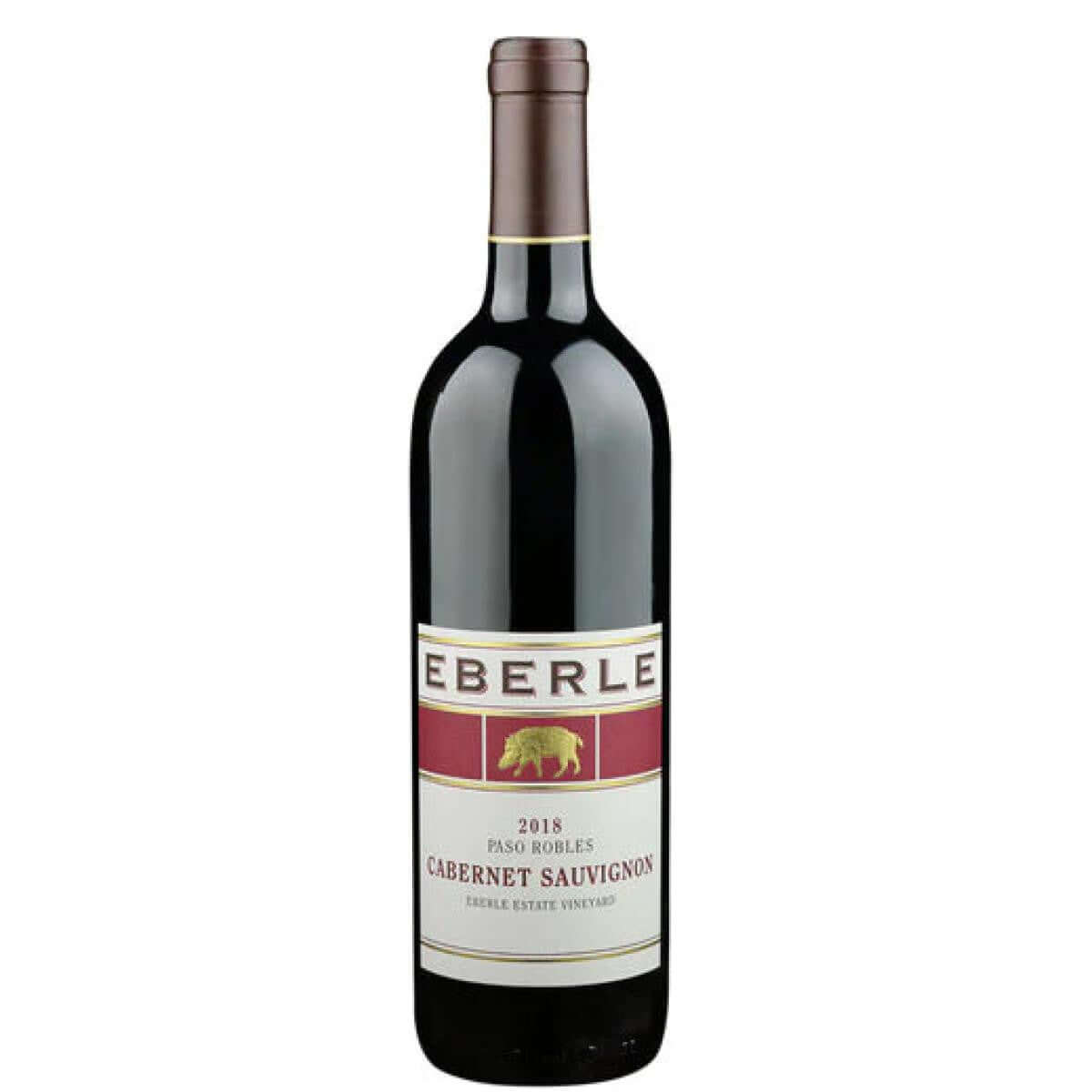 Eberle Cabernet Sauvignon Estate Vineyard 2018 750ml bottle, Paso Robles wine, rich ruby-red color.