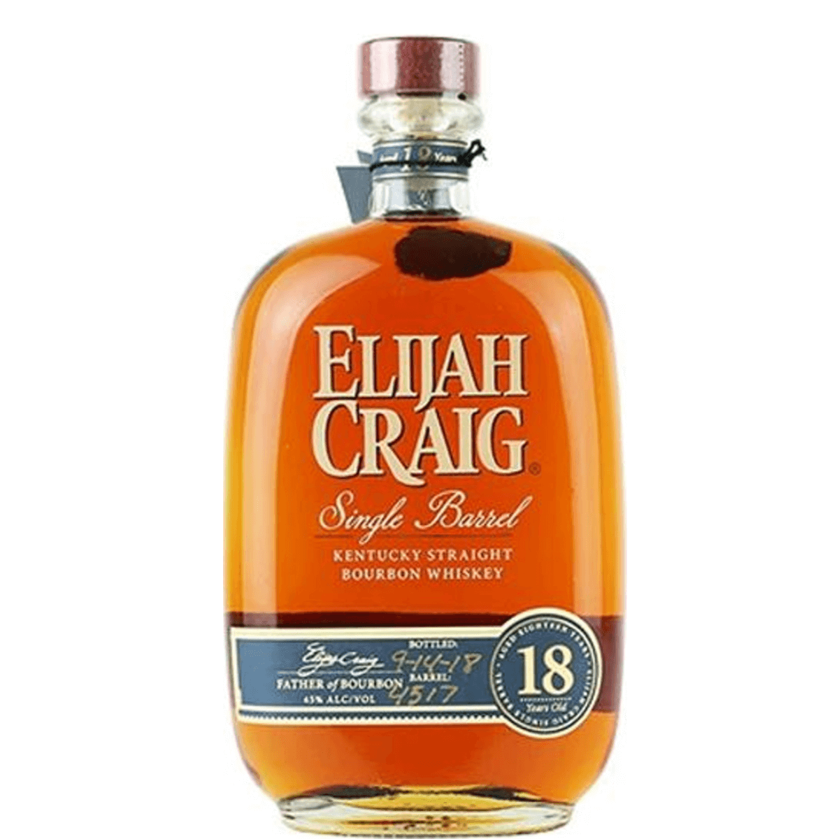 Elijah Craig 18 Year Single Barrel Kentucky Bourbon Whiskey 750ml Bottle, 45% ABV, Distilled by Heaven Hill, USA