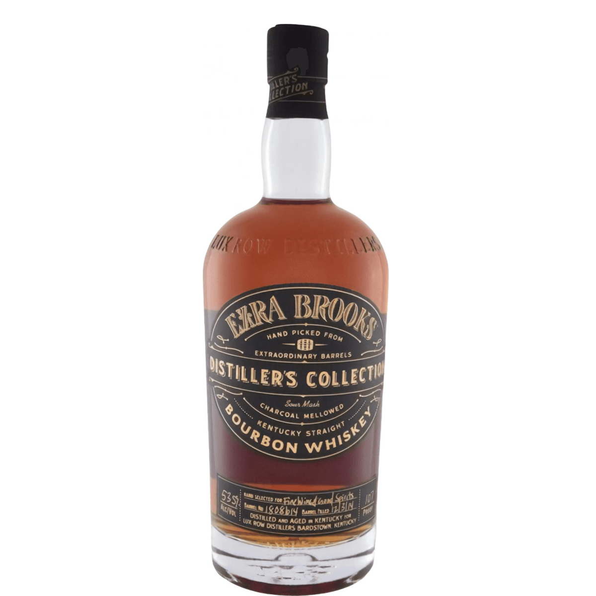 Ezra Brooks Distillers Collection Bourbon 750ml bottle, Kentucky Straight Bourbon Whiskey, 53.5% ABV, Lux Row Distillers.