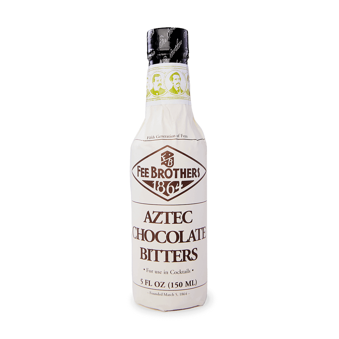 Fee Brothers Aztec Chocolate Bitters 5oz bottle from Rochester, NY, offering rich chocolate and spice flavors for cocktails.