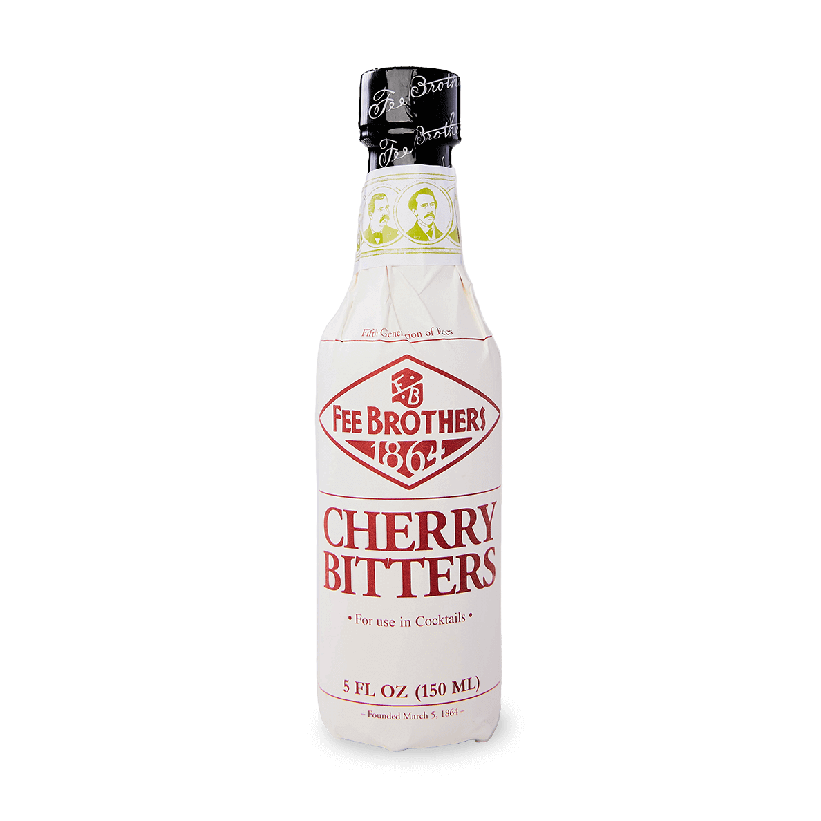 Fee Brothers Cherry Bitters 5oz bottle featuring natural cherry and almond flavors, perfect for enhancing cocktails.