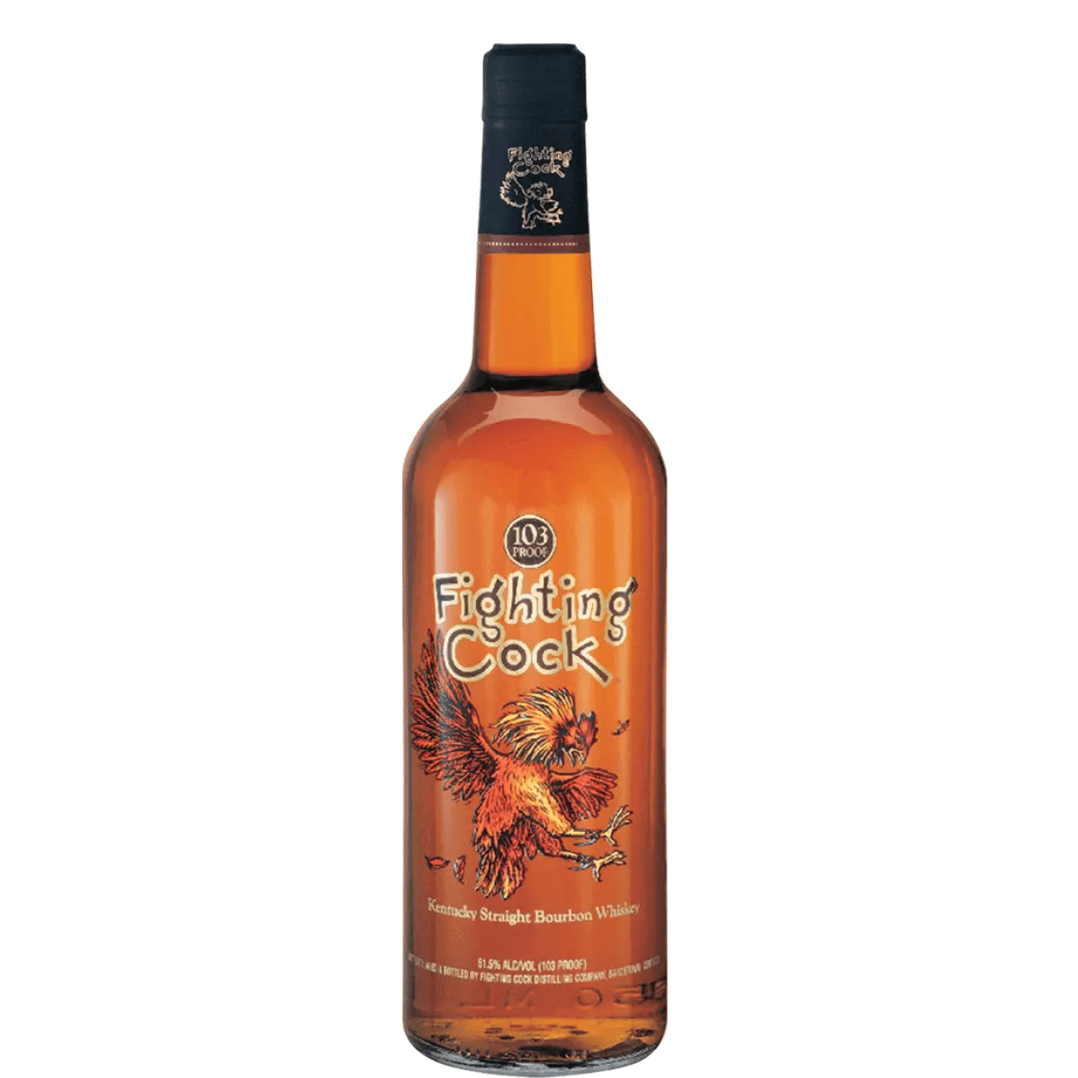Fighting Cock 103 Proof Kentucky Straight Bourbon Whiskey 750ml bottle, produced by Heaven Hill Distilleries in Bardstown.