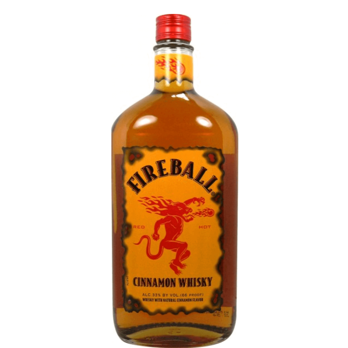 Fireball Cinnamon Whisky 750ml bottle, Sazerac Company, Canadian liqueur, famous spicy flavor, globally recognized brand.