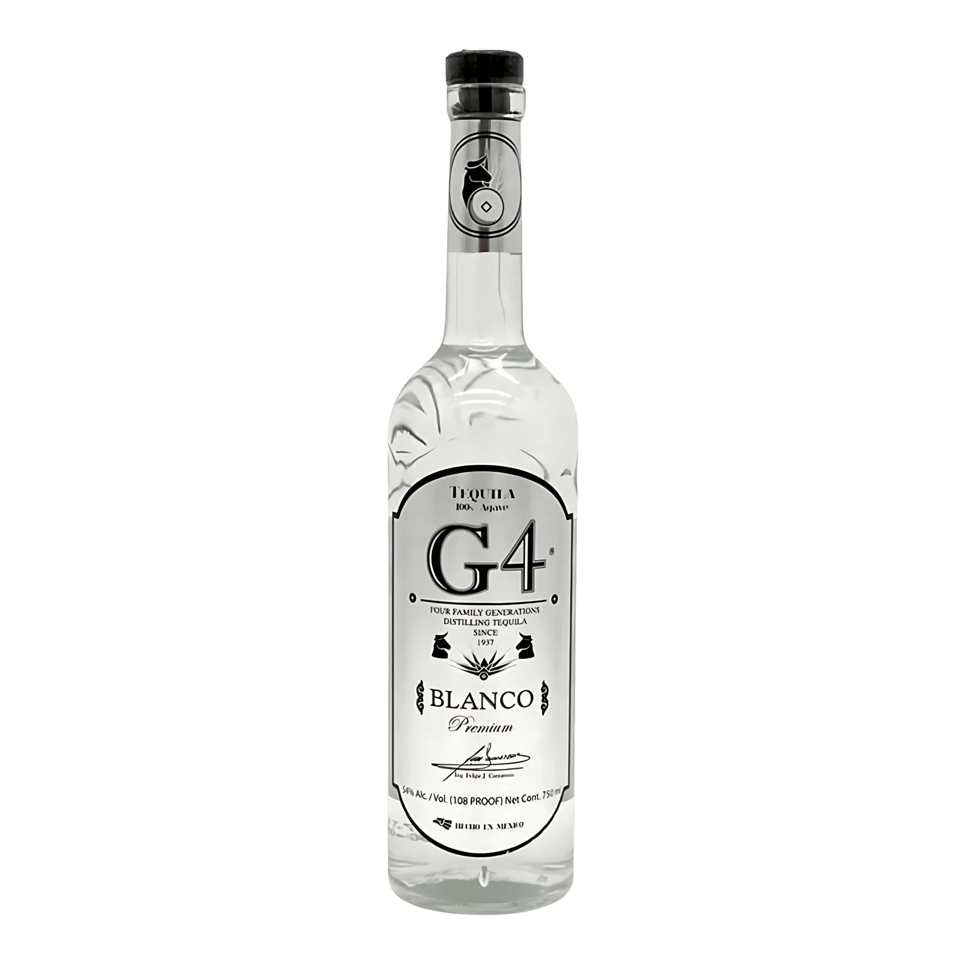 G4 108 Proof Blanco Tequila 750ml bottle, high-proof, from El Pandillo Distillery, natural agave flavors, clean and balanced.
