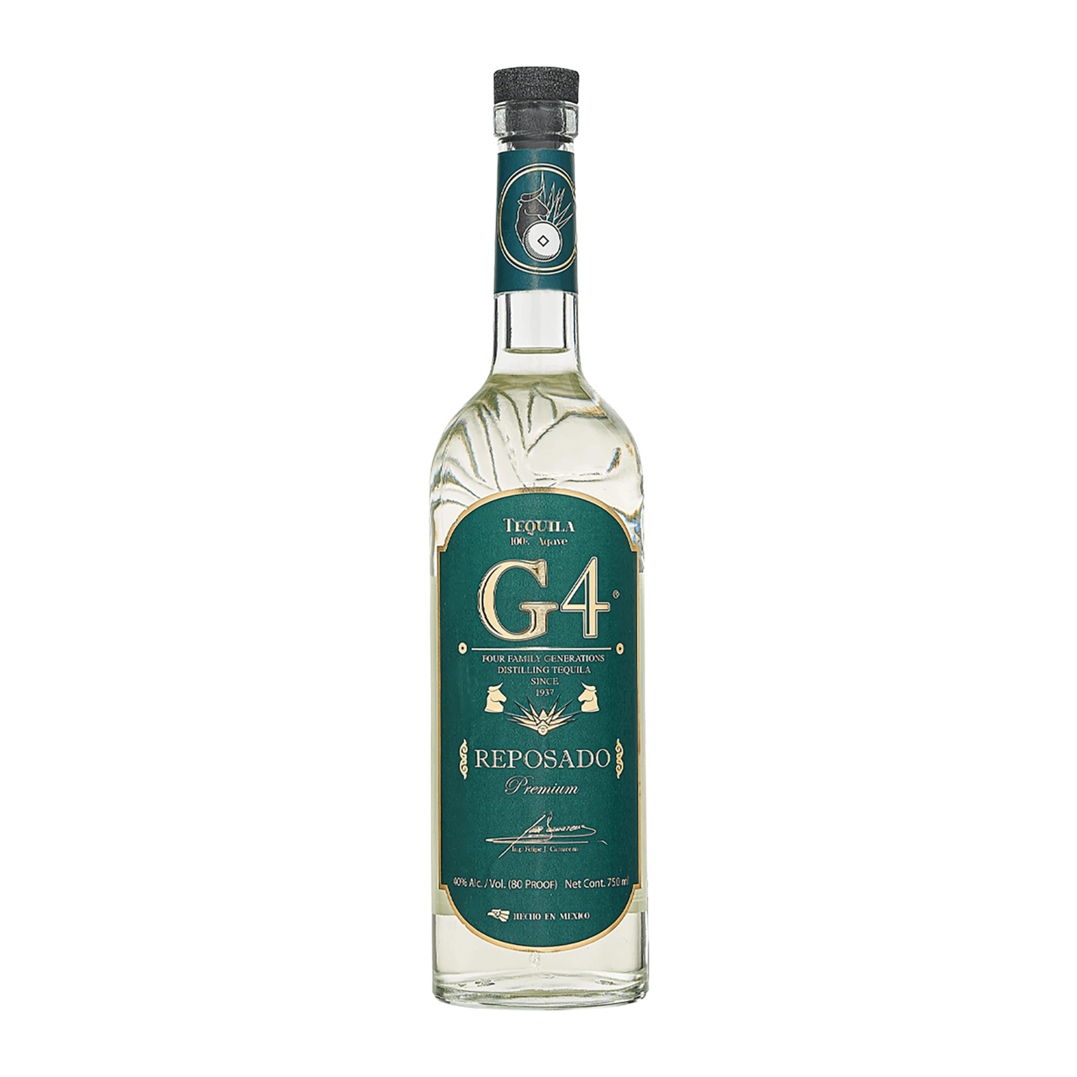 G4 Reposado Tequila 750ml bottle, aged 6 months, El Pandillo Distillery, Jalisco, Mexico, 40% ABV, smooth and refined taste.