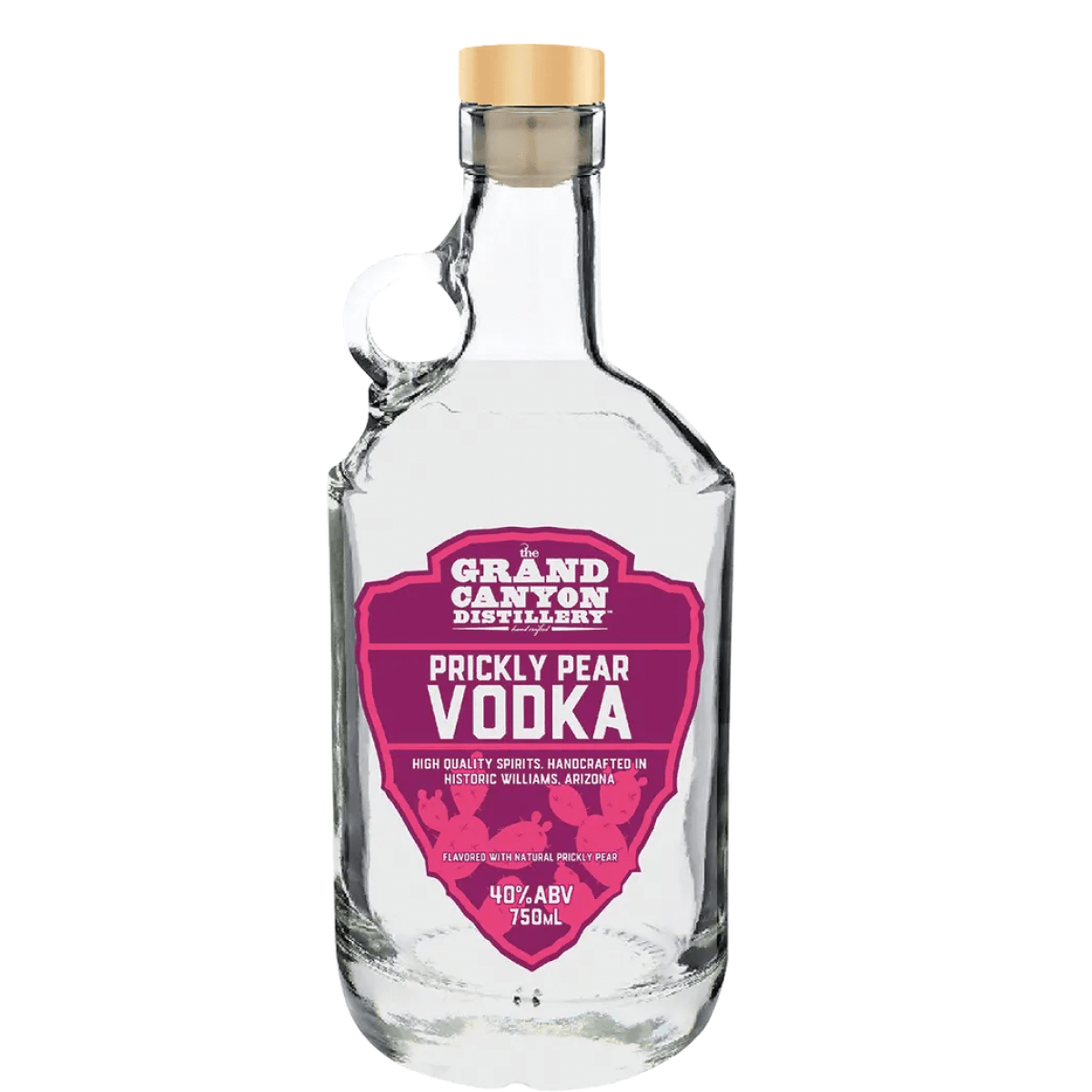 Grand Canyon Prickly Pear Vodka 750ml bottle with label highlighting fruity flavor and Northern Arizona character.