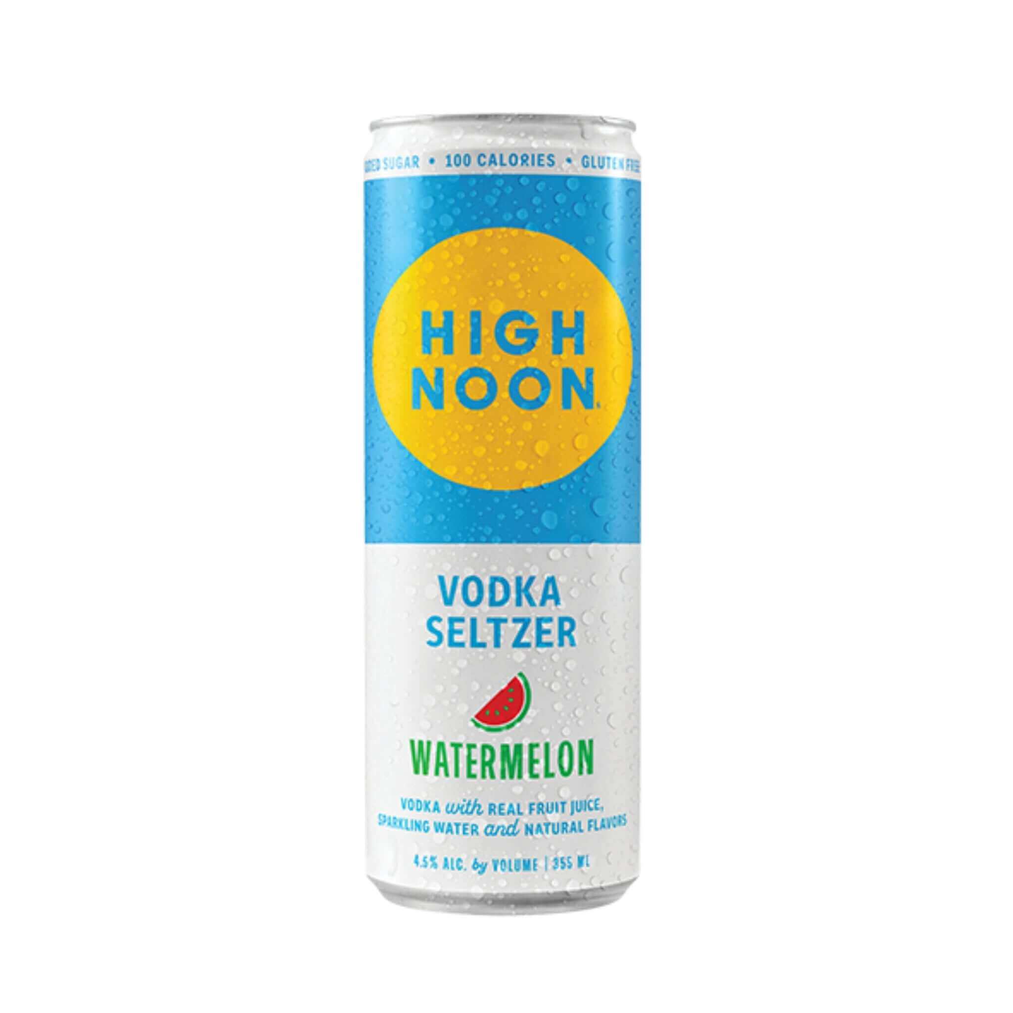 High Noon Sun Sips Watermelon Vodka Seltzer, 12oz can, refreshing summer drink with natural watermelon flavor.