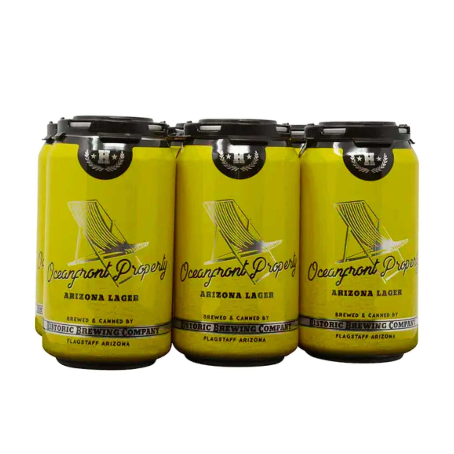 6-pack of 12oz Historic Oceanfront Property pilsner cans by Historic Brewing Company, Arizona.