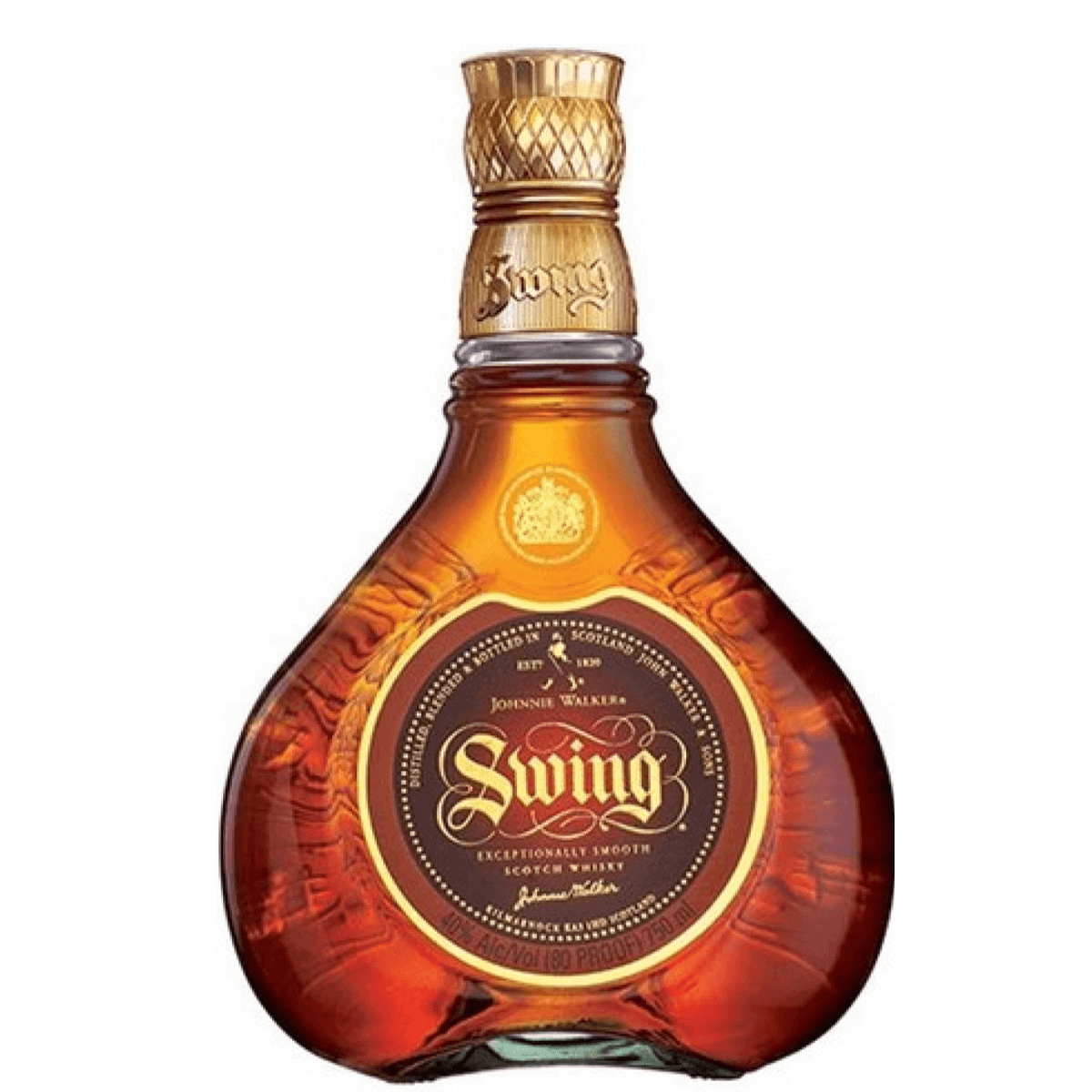 Johnnie Walker Swing 750ml whiskey bottle with elegant label design, ideal for rich, spicy, and sweet flavors from Scotland.
