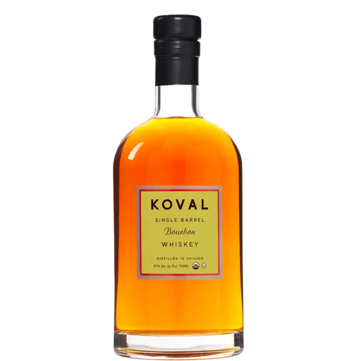 Koval Single Barrel Bourbon Whiskey 750ml bottle, organic small-batch spirit with notes of vanilla, caramel, and spice, 47% ABV