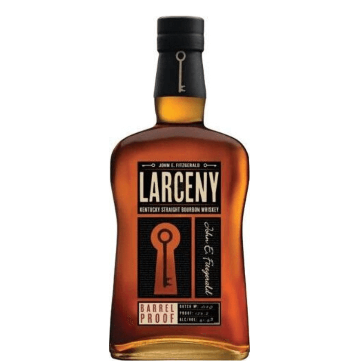 Larceny Barrel Proof Bourbon 750ml bottle with label, Kentucky Straight Bourbon, limited release by Heaven Hill.