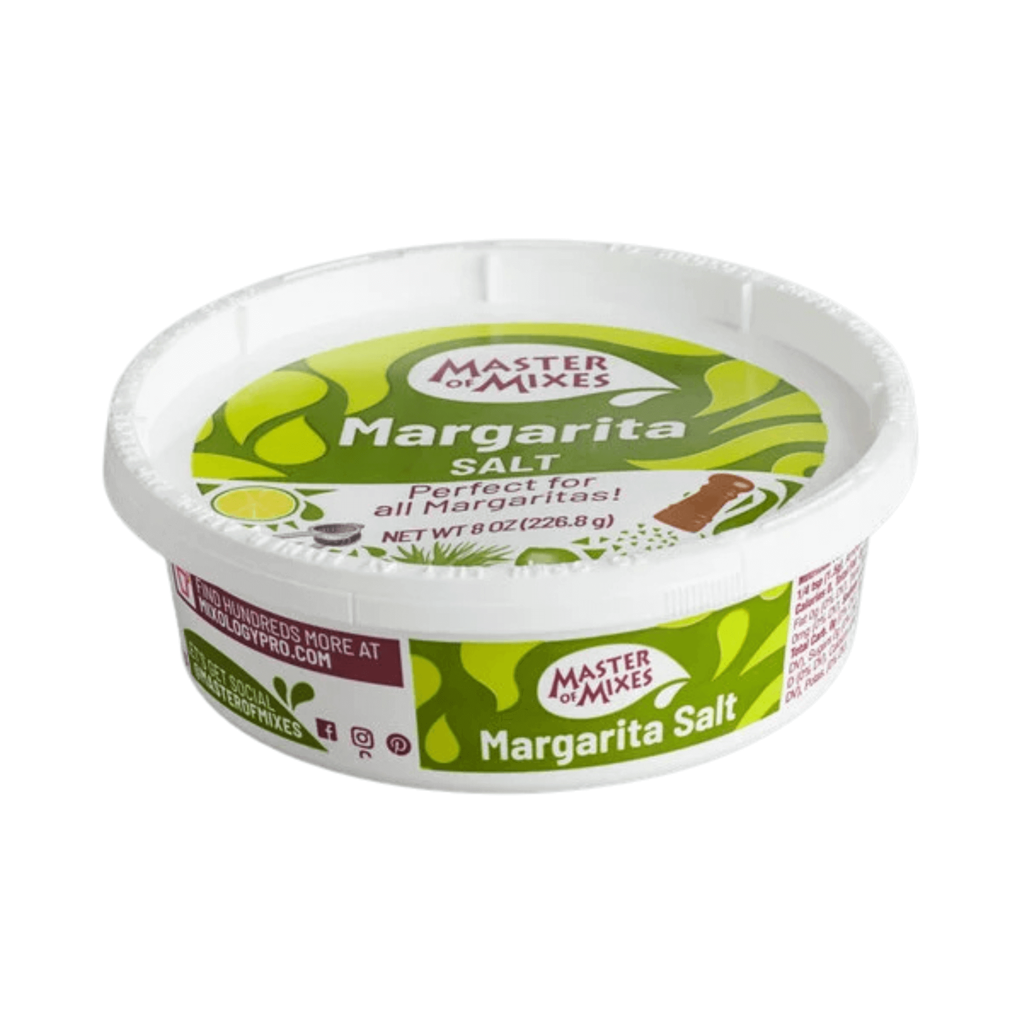 Master of Mixes Margarita Salt 8oz jar, natural sea salt for perfect margaritas, ideal for home bartenders and cocktail enthusiasts.