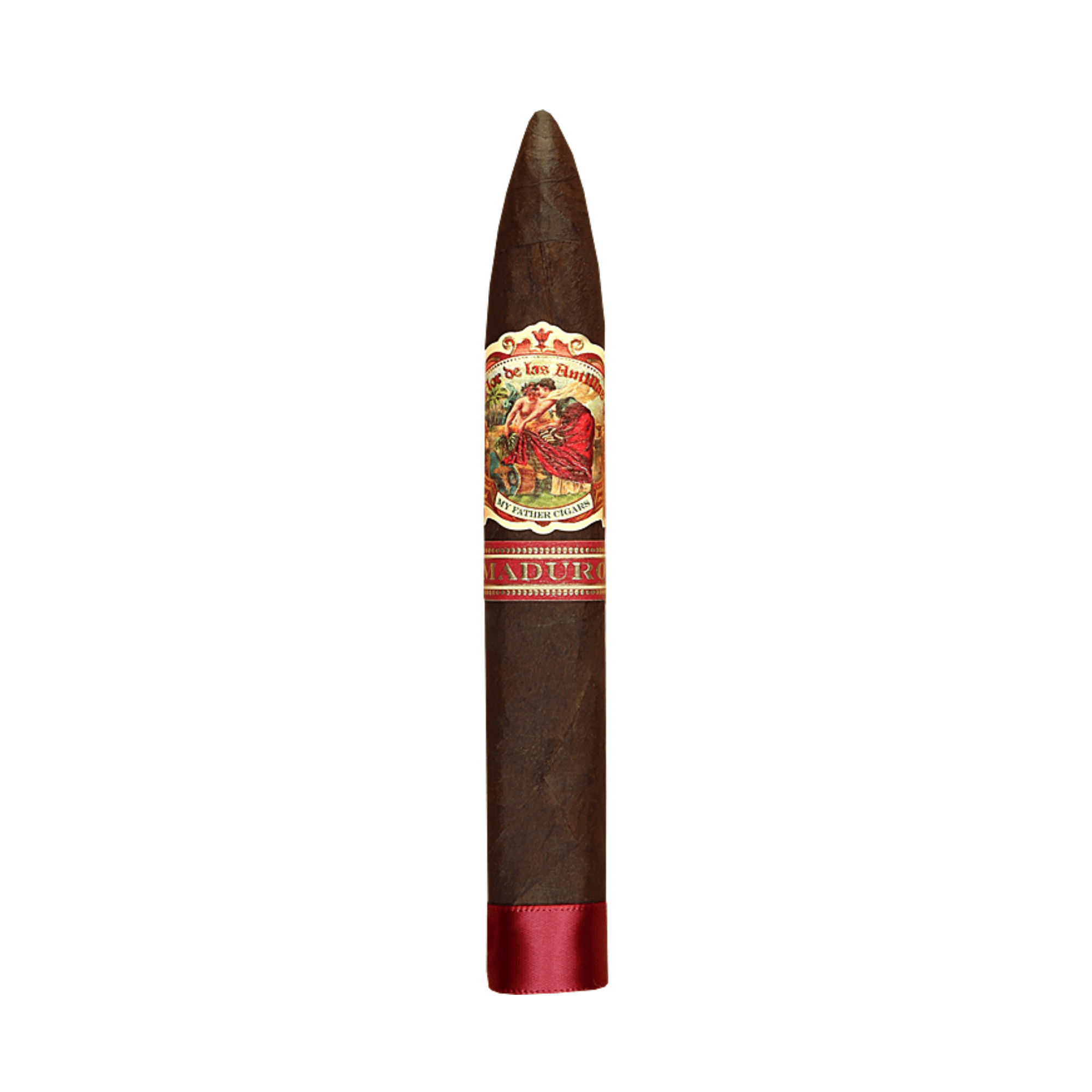 My Father Flor de Las Antillas Maduro Torpedo Cigar, rich flavor with notes of chocolate, espresso, black pepper. Nicaraguan origin.