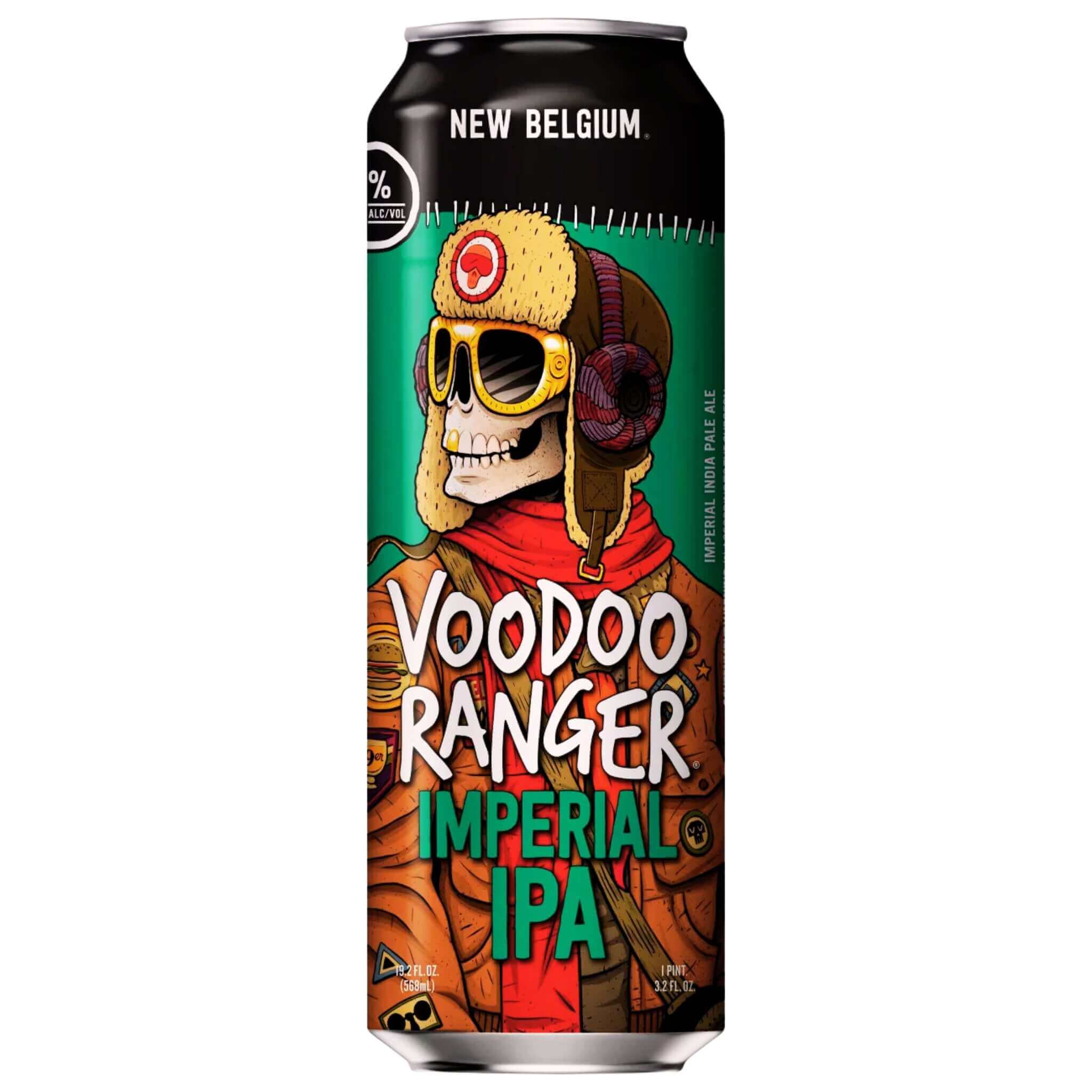 19.2oz can of New Belgium Voodoo Ranger Imperial IPA featuring bold graphics and distinctive branding.