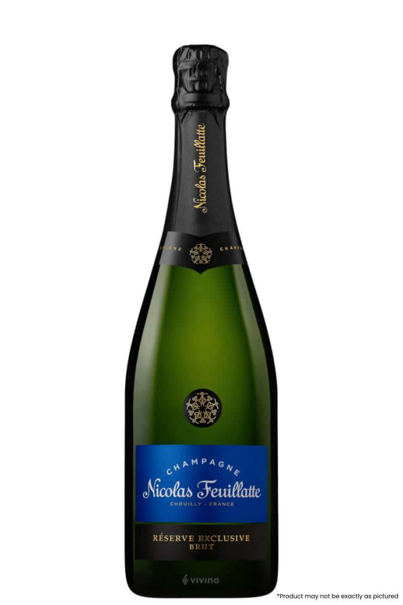 Nicolas Feuillatte Reserve Exclusive Champagne Brut NV 750ml bottle with blue label, French sparkling wine