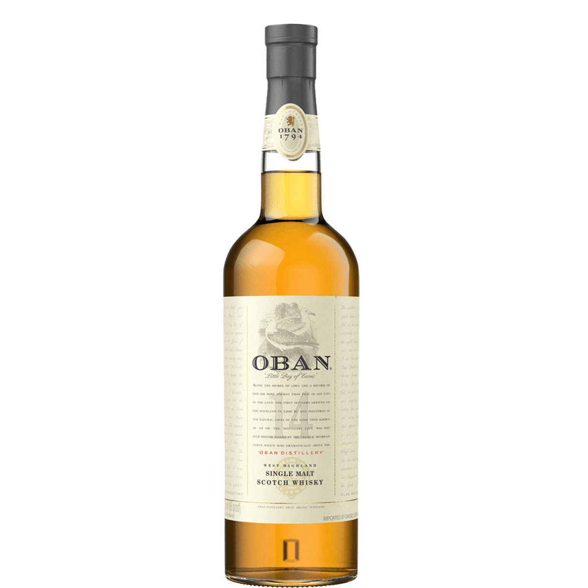 Oban 14 Year Single Malt Scotch Whisky 750ml bottle, Highlands, 43% ABV, featuring flavors of figs, honey, oak, and sea air.