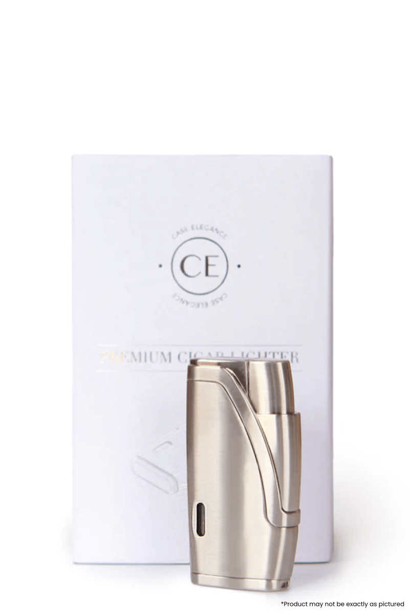 Klaro Premium Cigar Double Torch Lighter with brushed chrome finish and butane level window.