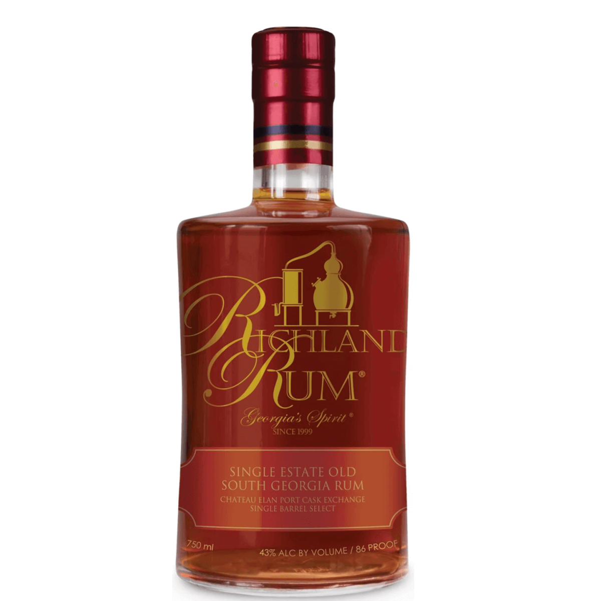 Richland Single Estate Old Georgia Rum 750ml bottle of dark rum with notes of vanilla, caramel, and spice from Georgia, USA.