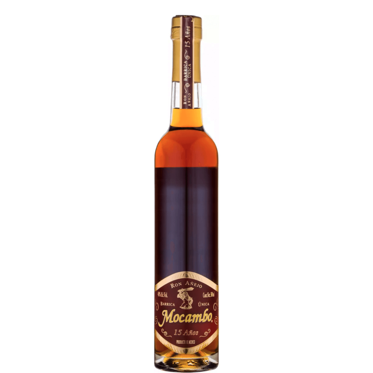 Ron Mocambo 15 Year Old Rum, 750ml bottle, Mexican dark rum, matured in European white oak, 40% ABV, single barrel.