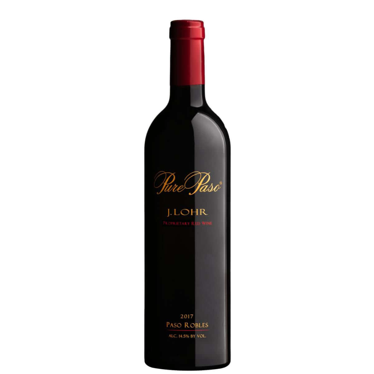 Bottle of J. Lohr Pure Paso Red Blend 2020, 750ml, rich red wine from Paso Robles with blackberry and plum notes.