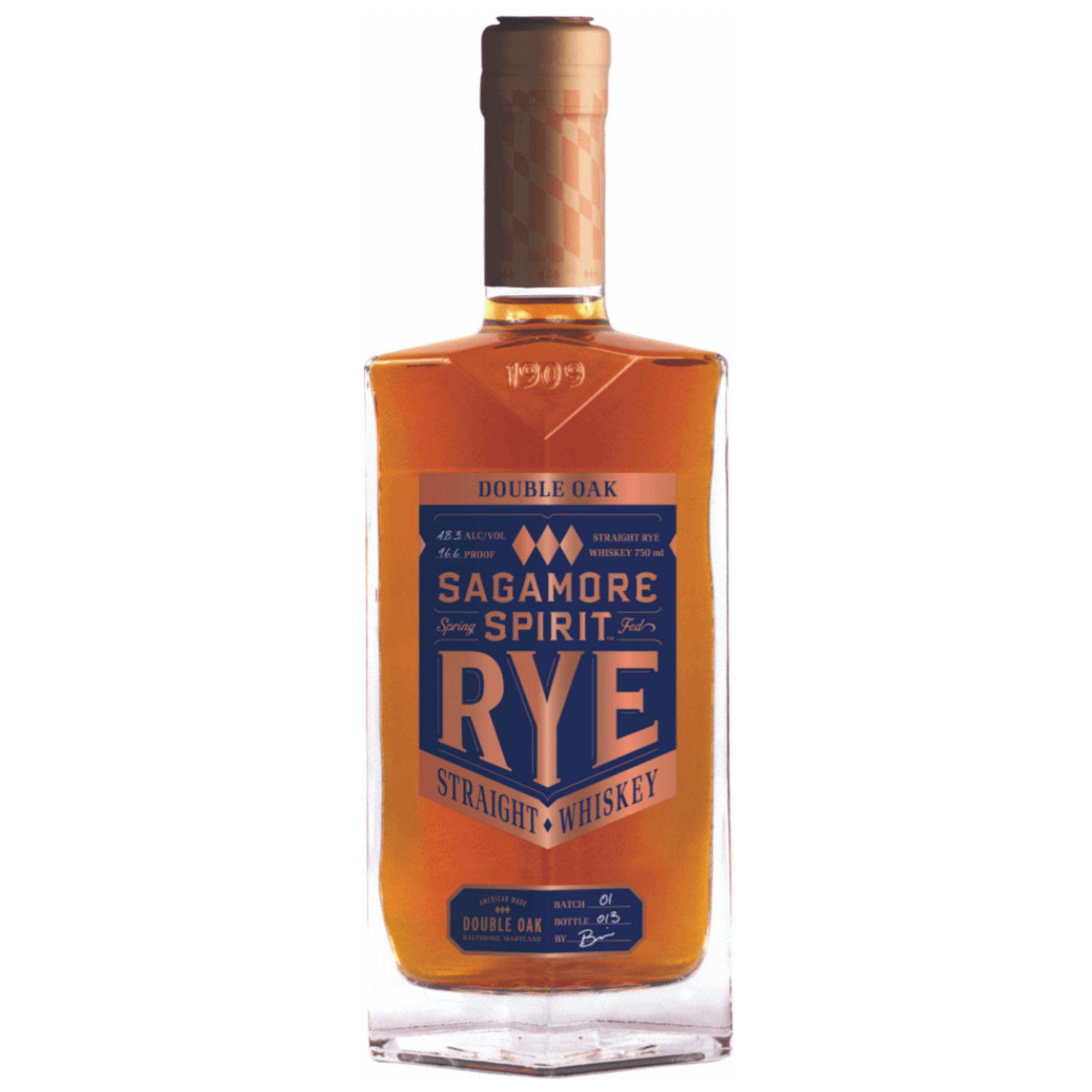 Bottle of Sagamore Spirit Rye Whiskey 750ml from Maryland, showcasing its smooth and spicy rye flavor profile.