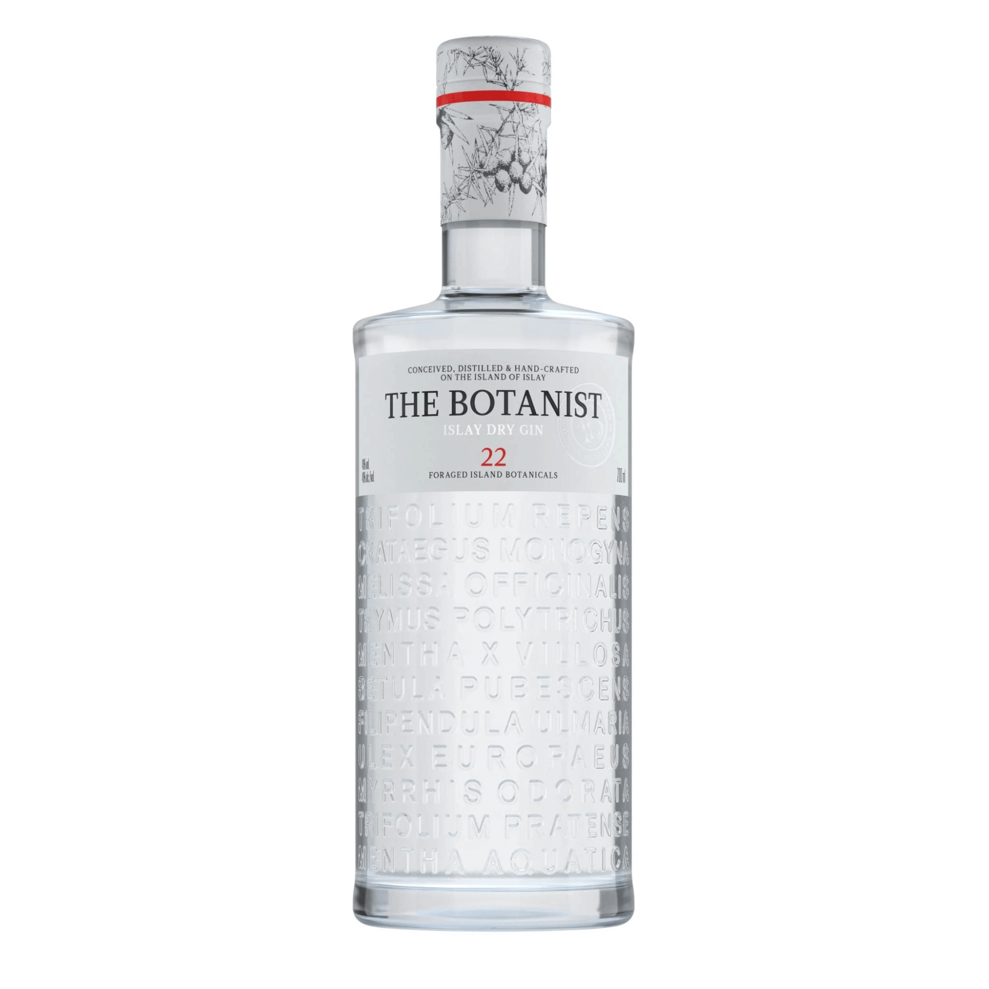 The Botanist 22 Gin 750ml bottle from Islay, UK with 46% ABV and 22 hand-foraged botanicals, showcasing Scottish craftsmanship.