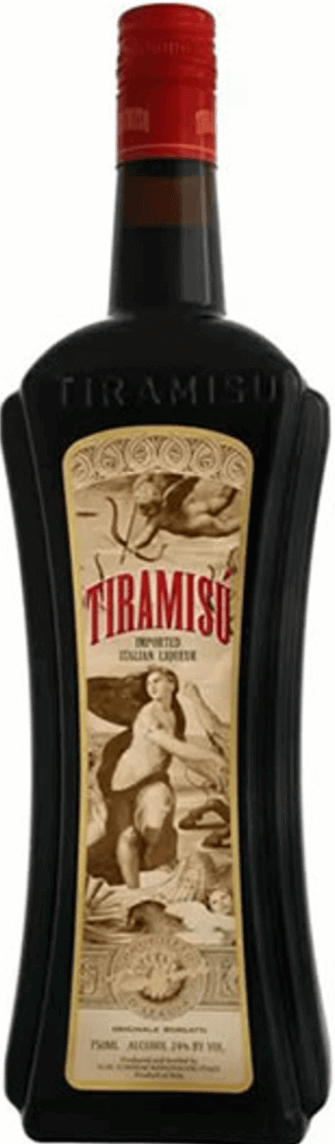 Bottle of Tiramisu Liqueur 750ml from Veneto, Italy, with espresso, chocolate, and vanilla notes, inspired by the dessert tiramisu.