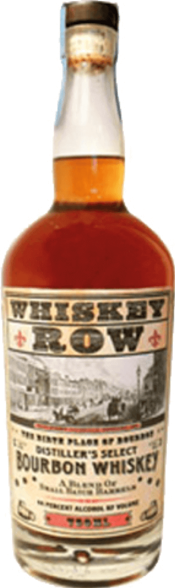 Whiskey Row Brown Label Bourbon, 750ml bottle from Kentucky, USA with rich, sweet flavor from corn mash and charred oak aging.