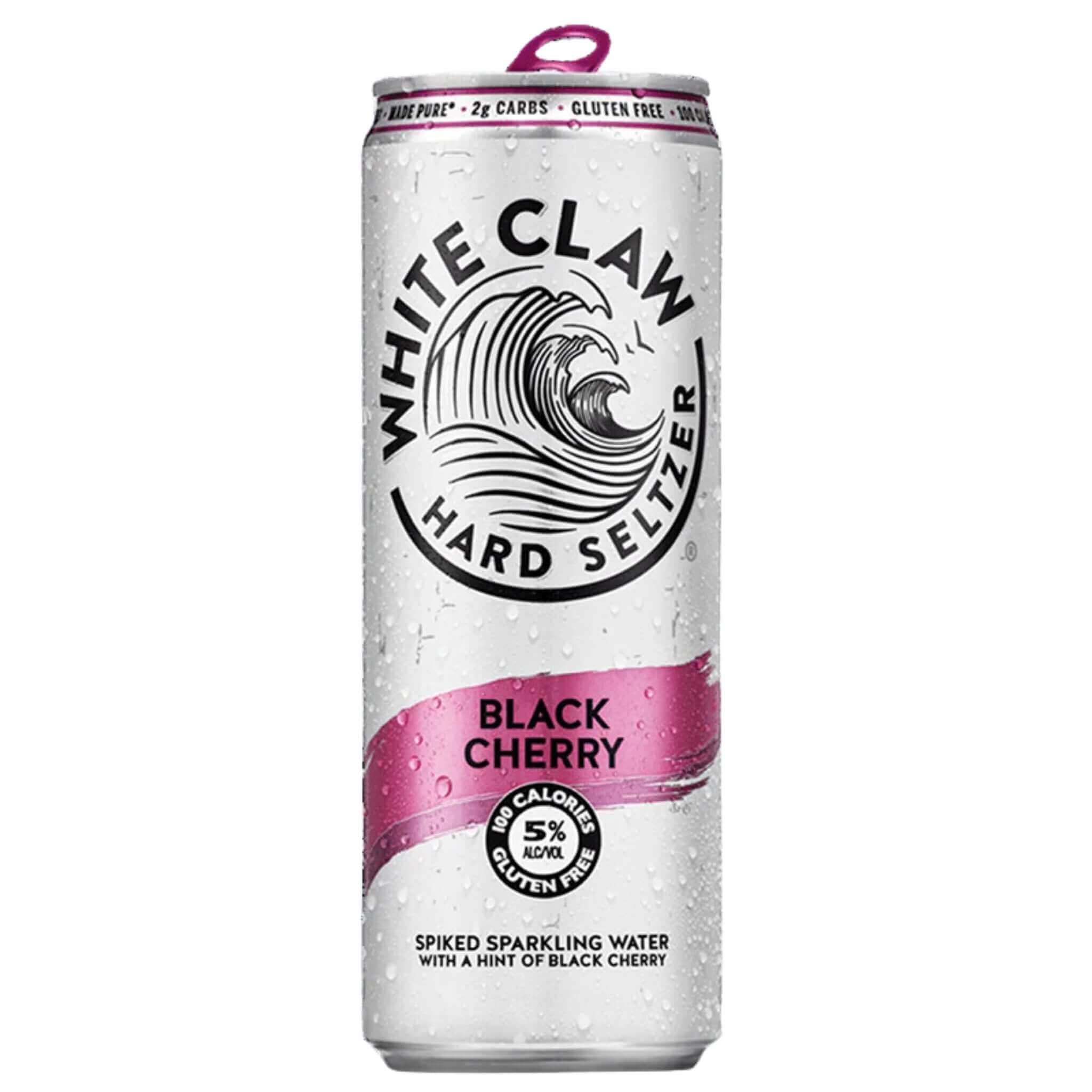 White Claw Black Cherry Hard Seltzer 19.2oz can with vibrant cherry flavor, 5% ABV, from Illinois.