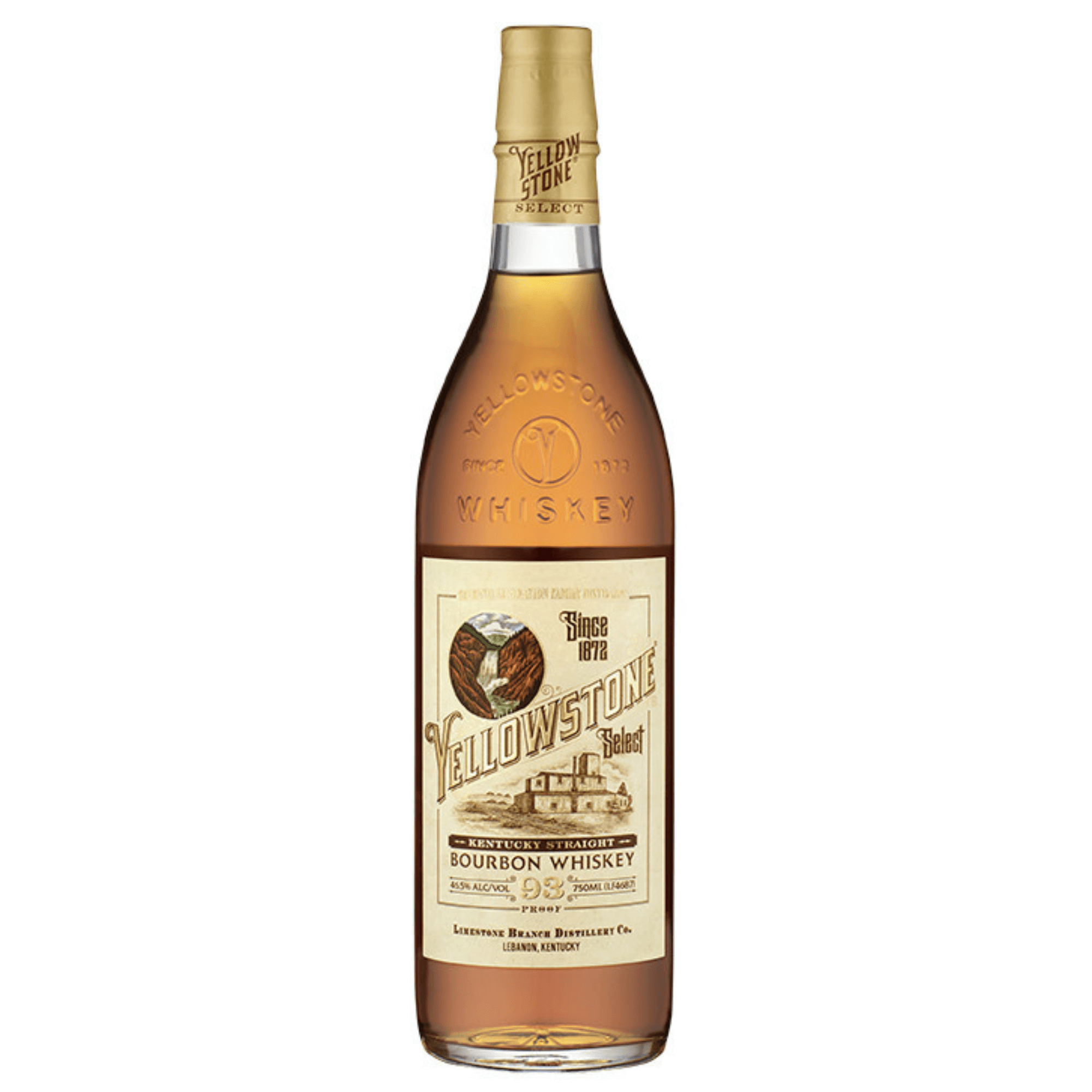 Yellowstone Select 93PF Bourbon 750ml bottle, Kentucky straight whiskey with 46.5% ABV, featuring sweet, spicy, and smoky notes.